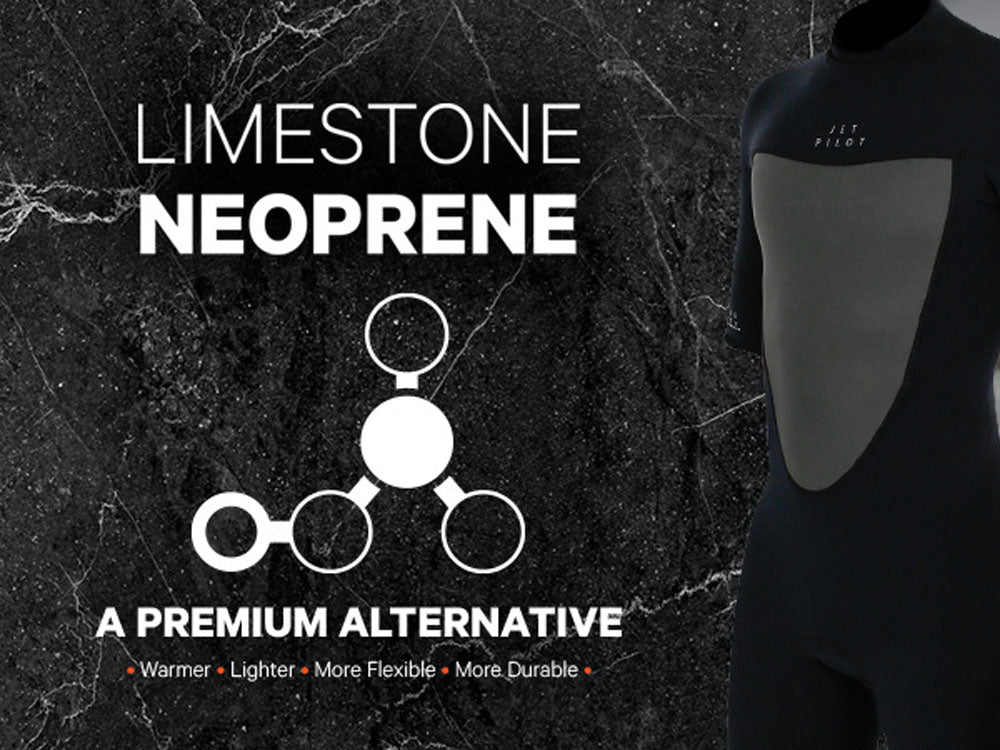 Limestone neoprene Jetpilot wetsuit banner — warmer, lighter, more flexible and more durable than standard neoprene