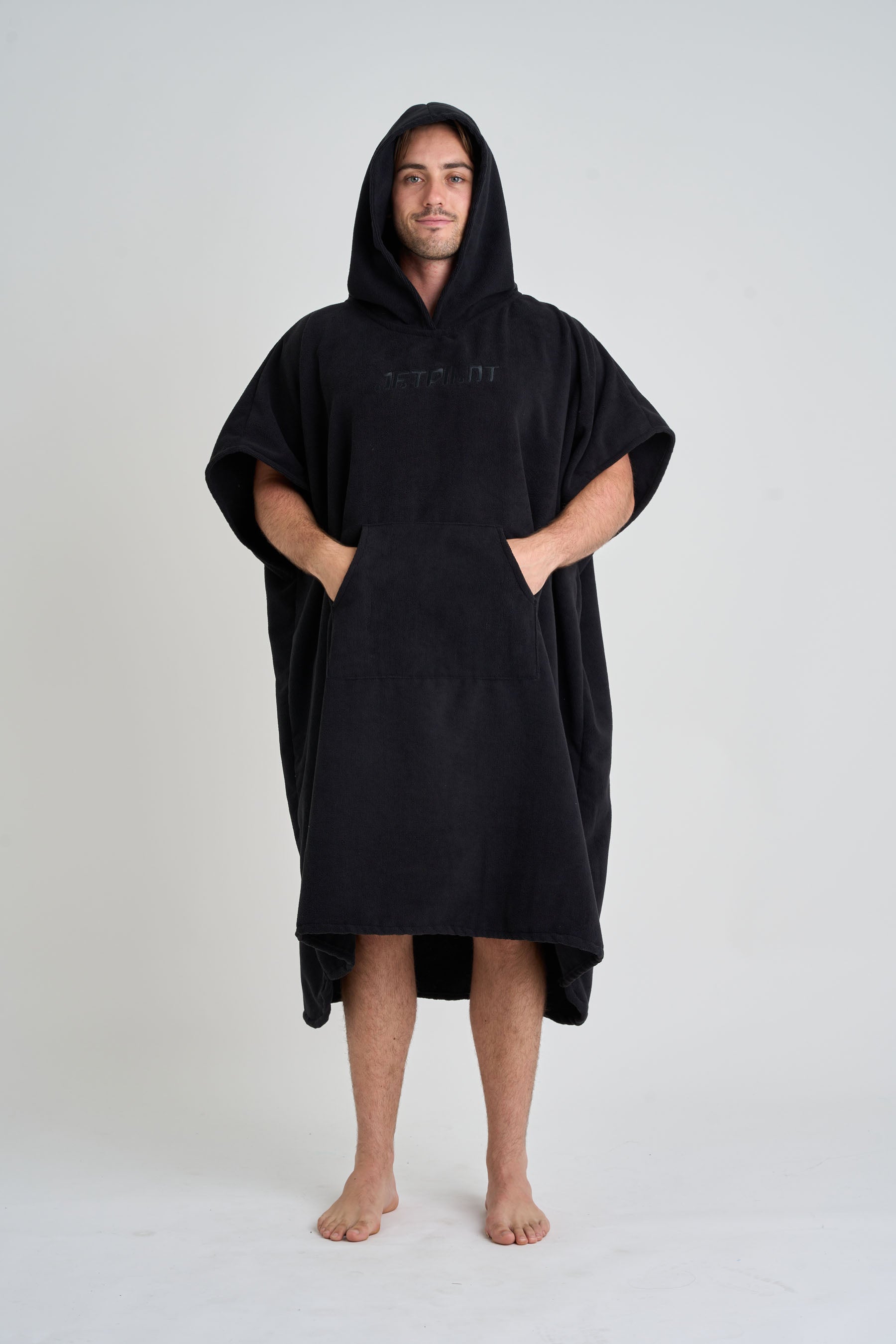Jetpilot Venture Unisex Hoodie Towel - Black Hood on — image 2