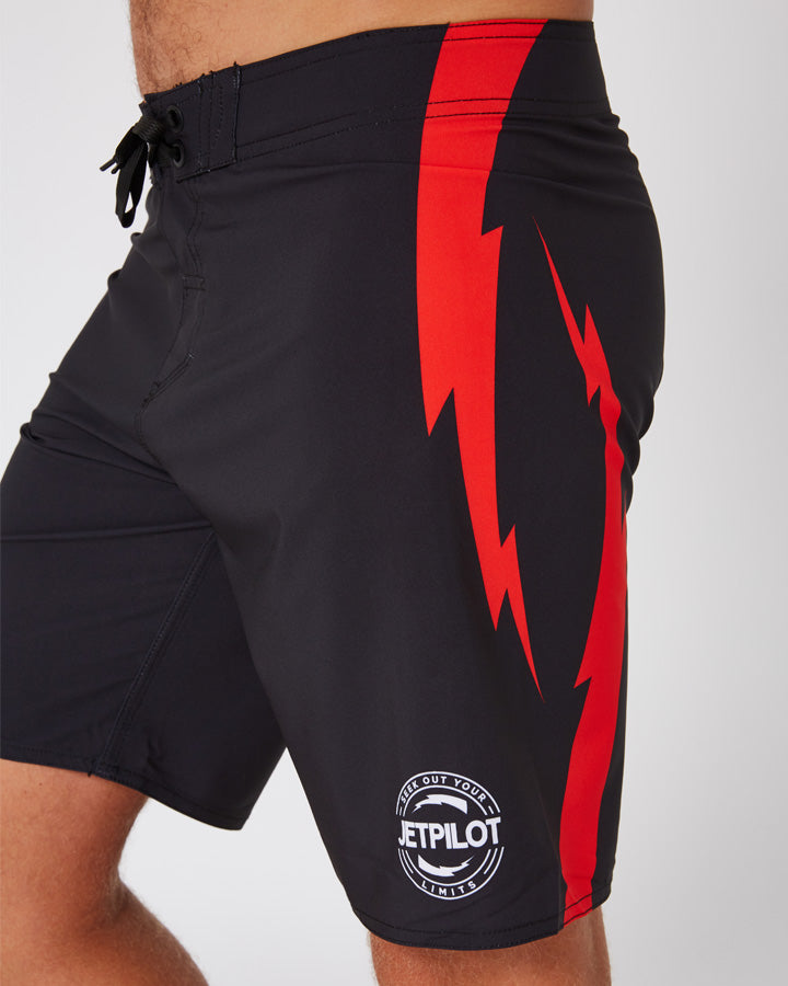 Jetpilot Bolts Mens Boardshort - Black/Red Lifestyle