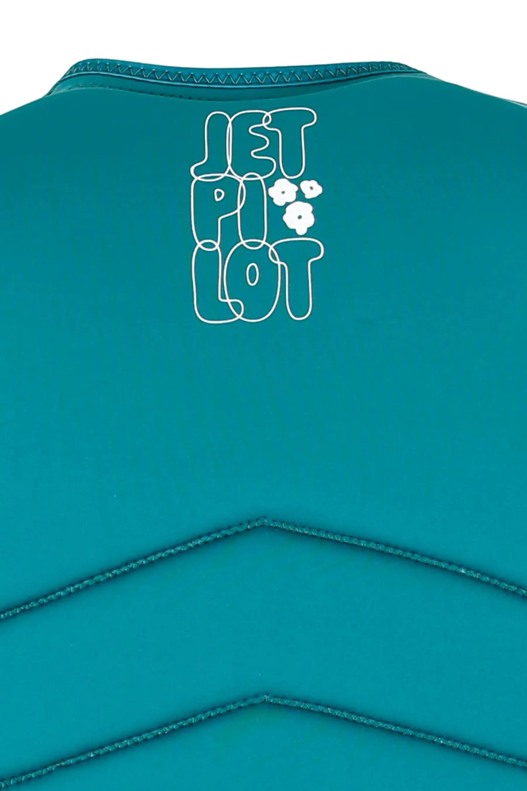 Jetpilot X1 Ladies Life Jacket - Isla - Green white text and floral design on a white background