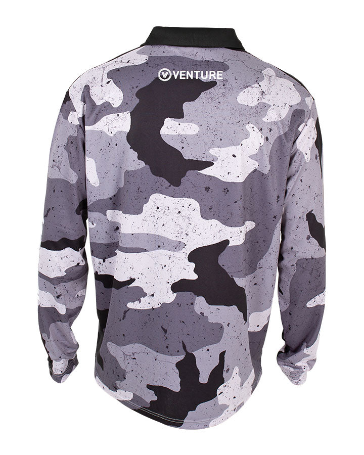 Jetpilot Venture Mens Long Sleeve Fishing Polo - Black/Camo