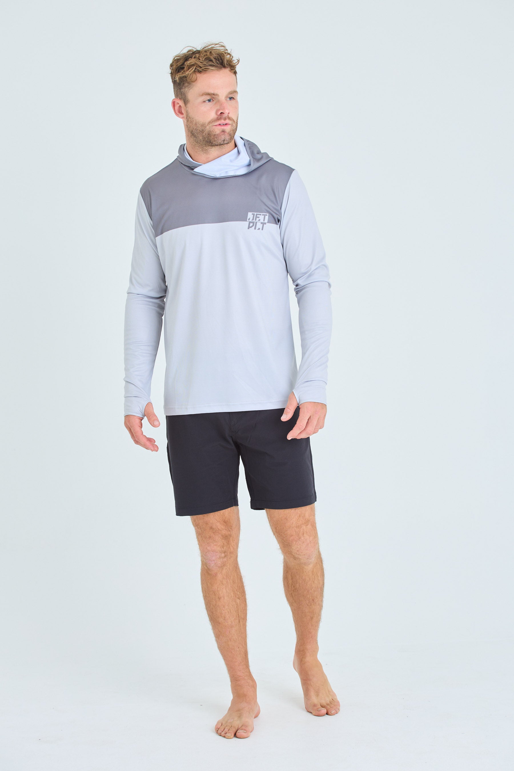Jetpilot Venture Mens LS Hooded Hydro Tee - Grey — view 02 (3)