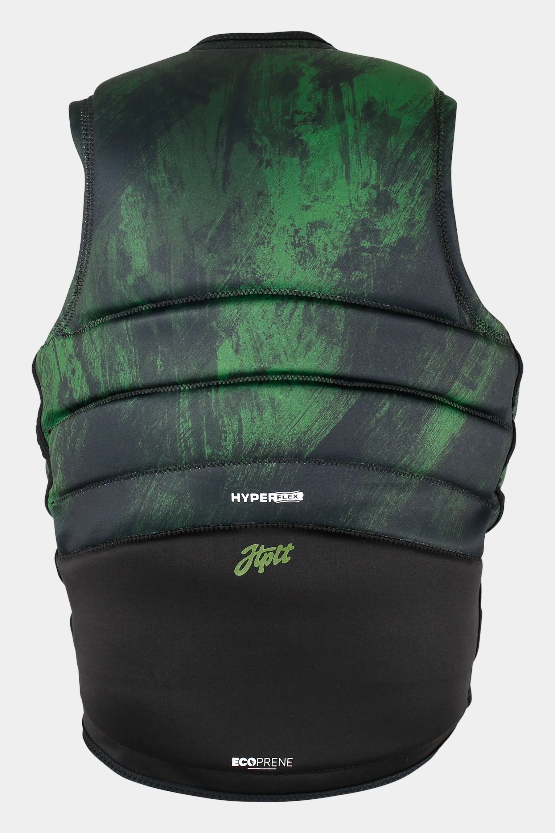 Black and green patterned life vest with Hyperflex branding on a white background