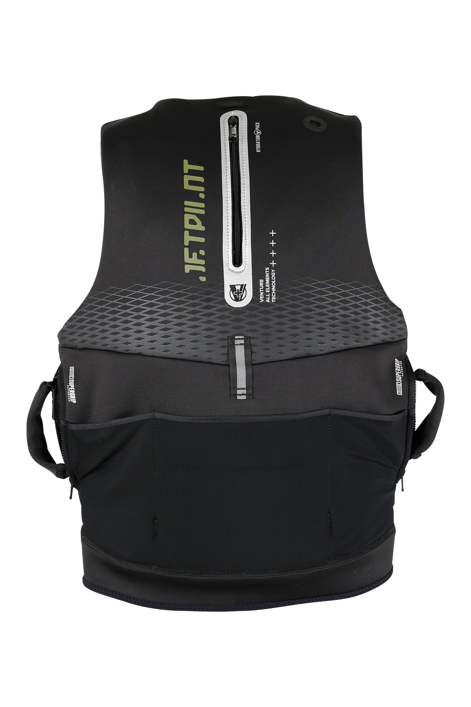 Black life jacket with Jetpilot logo on a white background