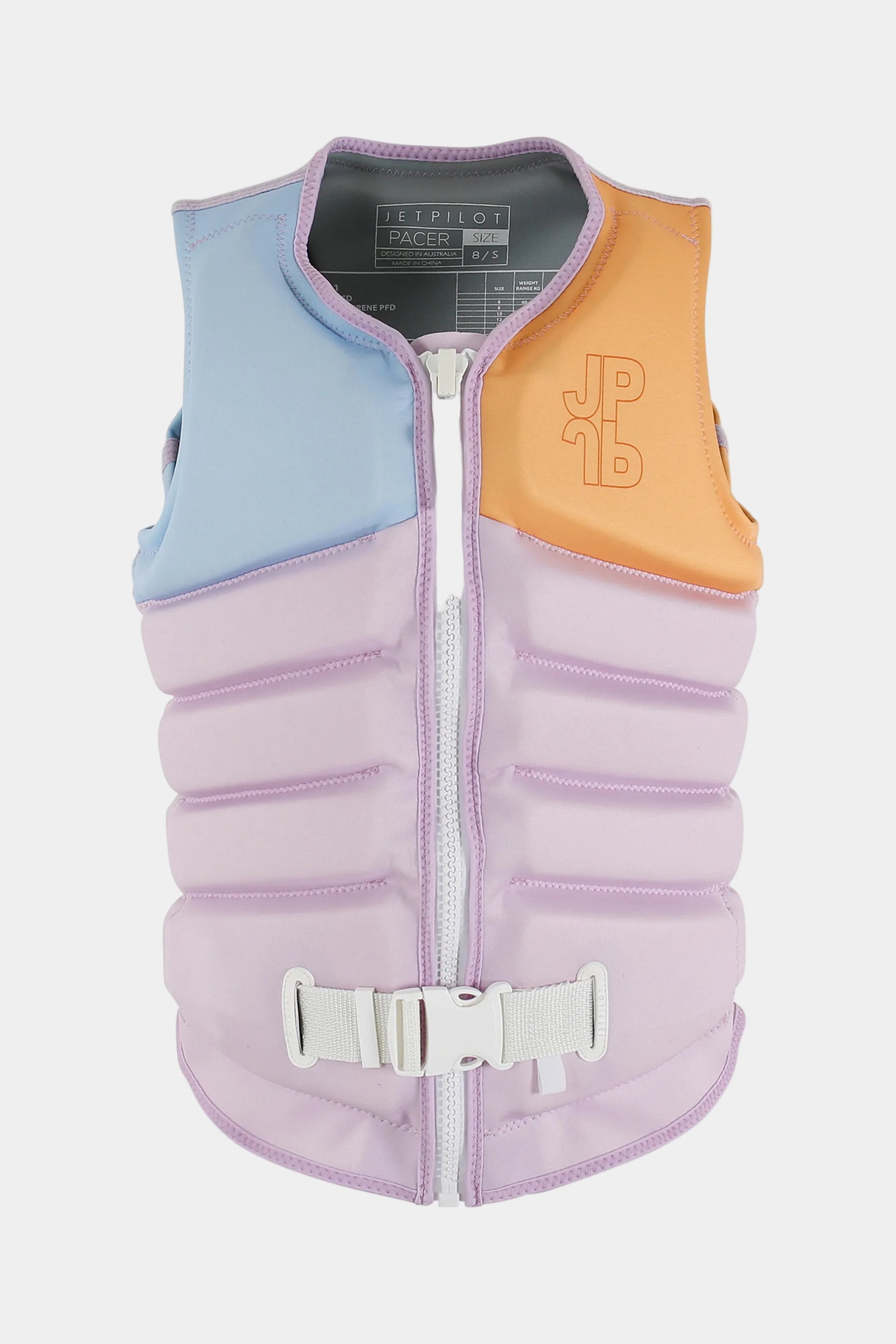 Colorful life vest with a gradient design on a white background