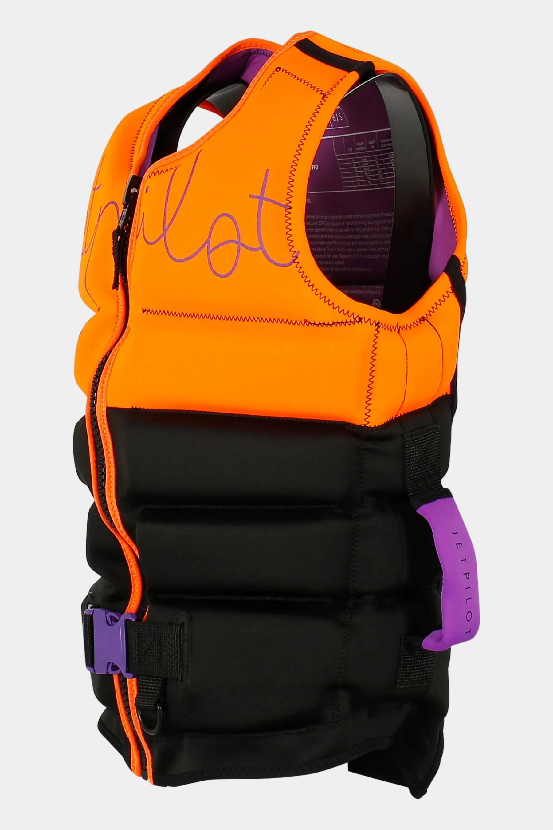 Orange and black life vest with 'Jetilot' branding on a white background — view 2 (3)