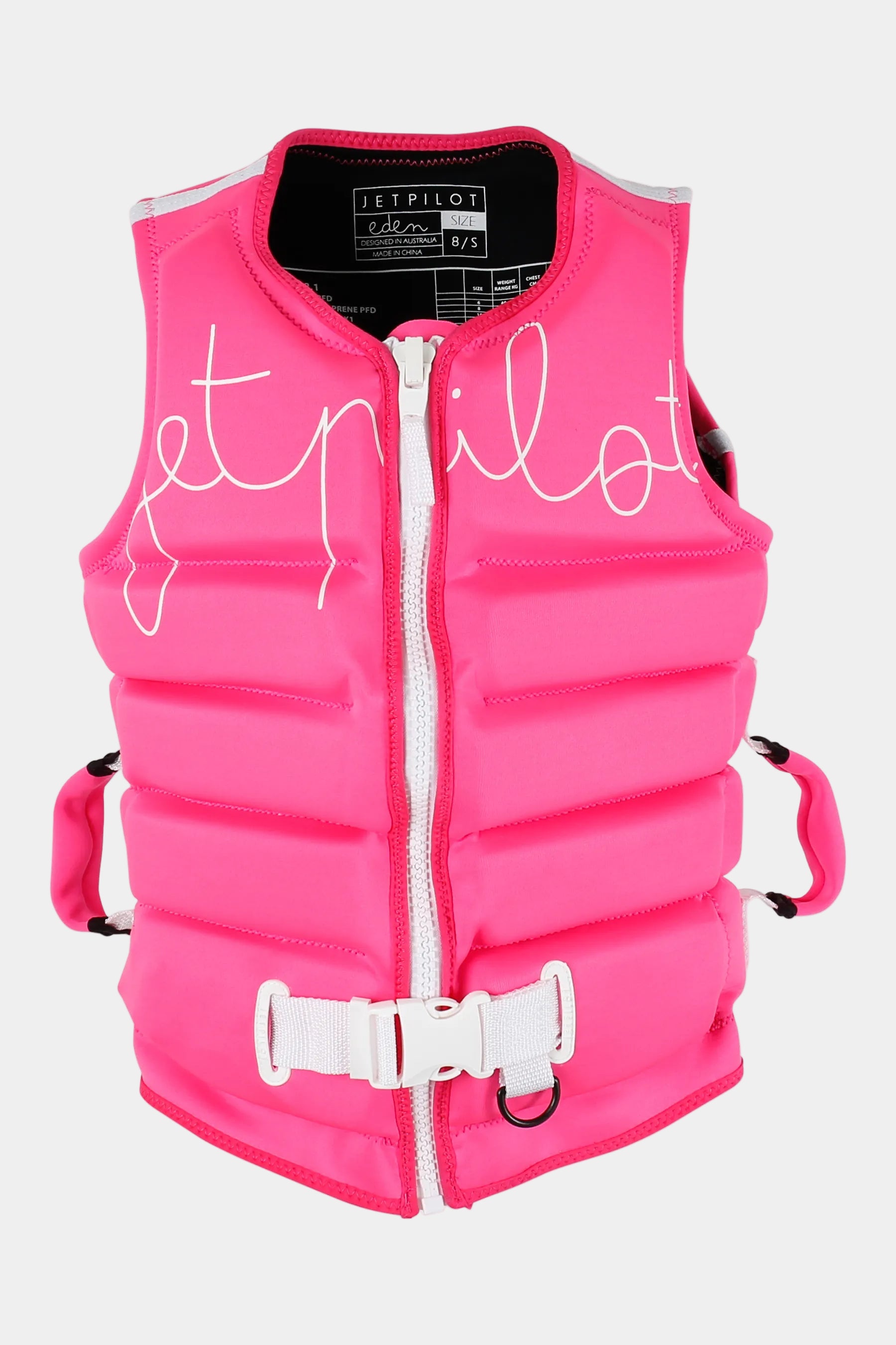 Jetpilot Eden Ladies PWC Life Jacket - Pink with 'jetpilot' branding on a white background