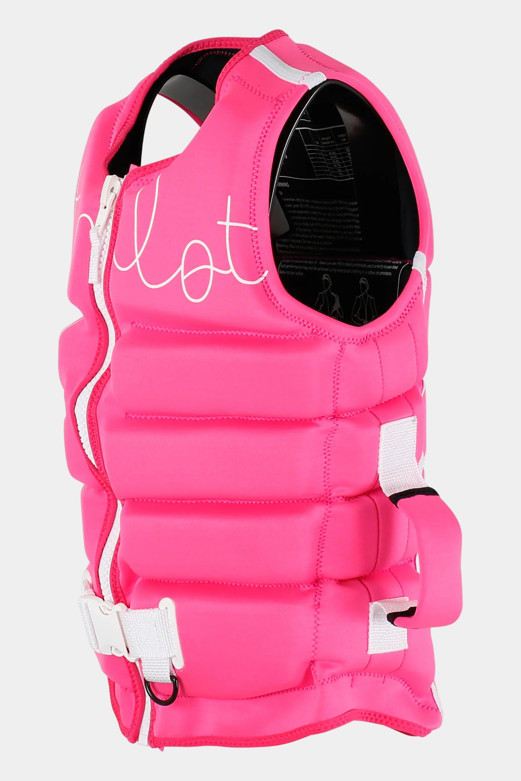 Pink life vest with 'Jetpilot' branding on a white background