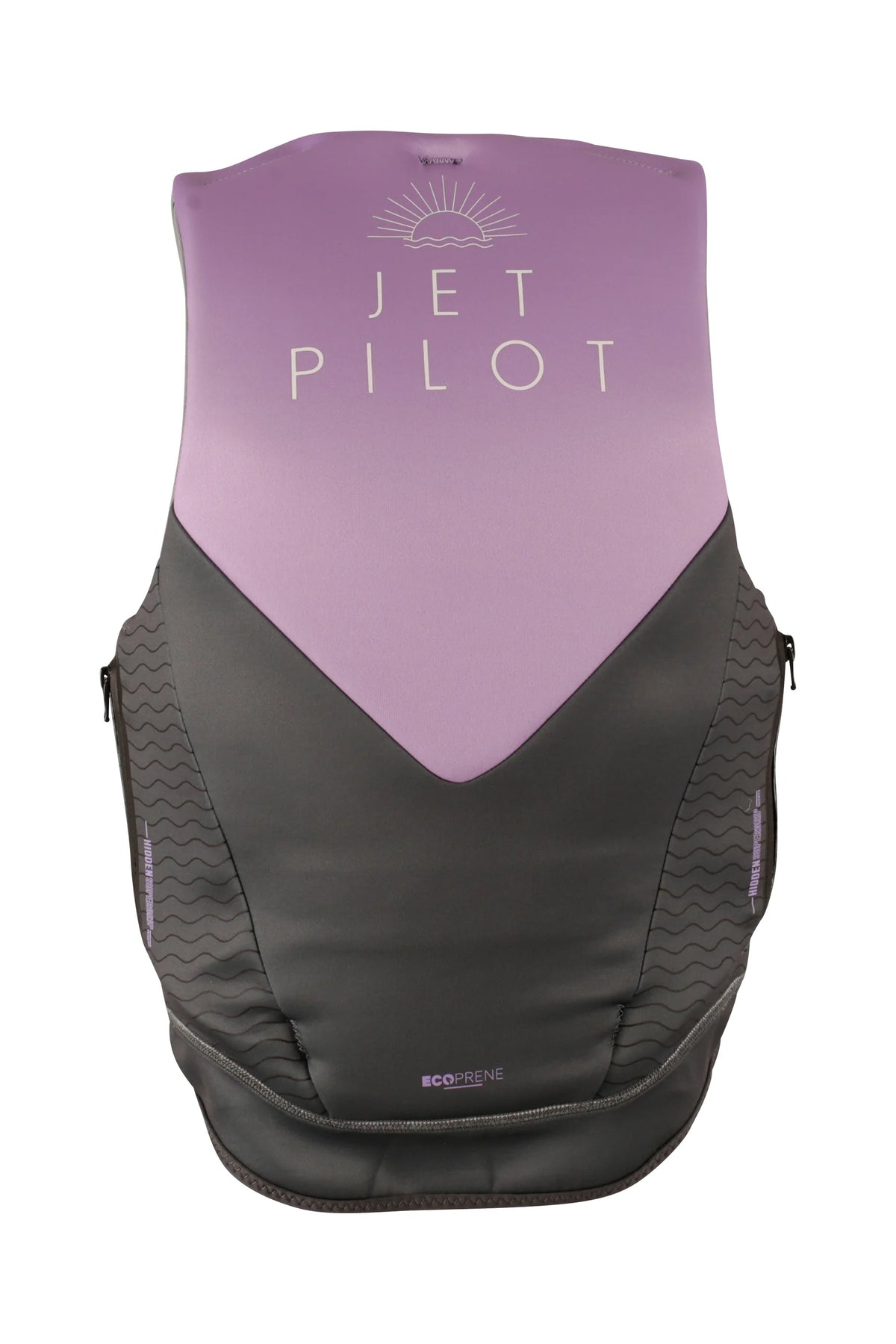 Back of the Purple Cause Ladies with the Jetpilot sunrise print and EcoPrene label