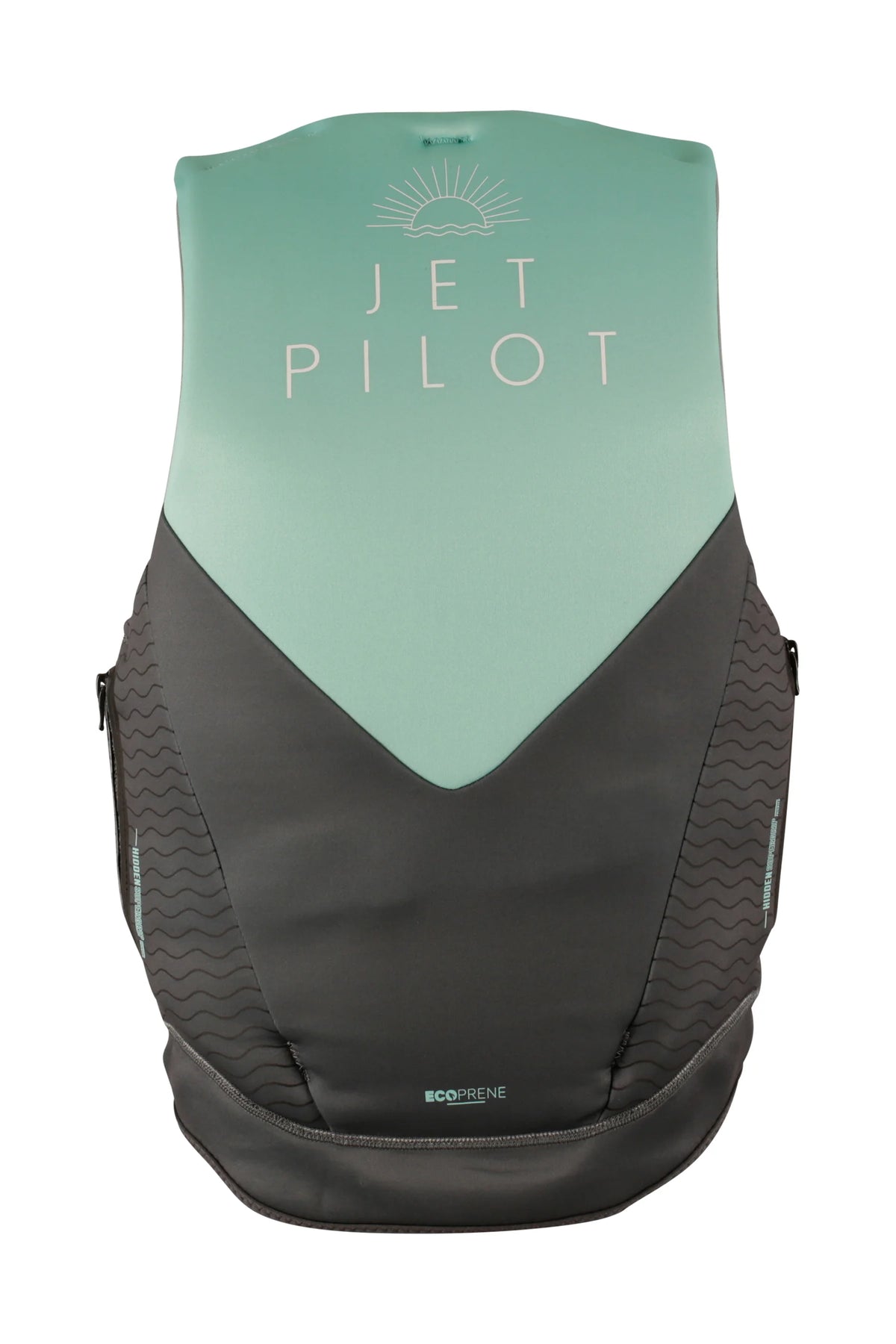 Back of the Teal Cause Ladies with the Jetpilot sunrise print and EcoPrene label