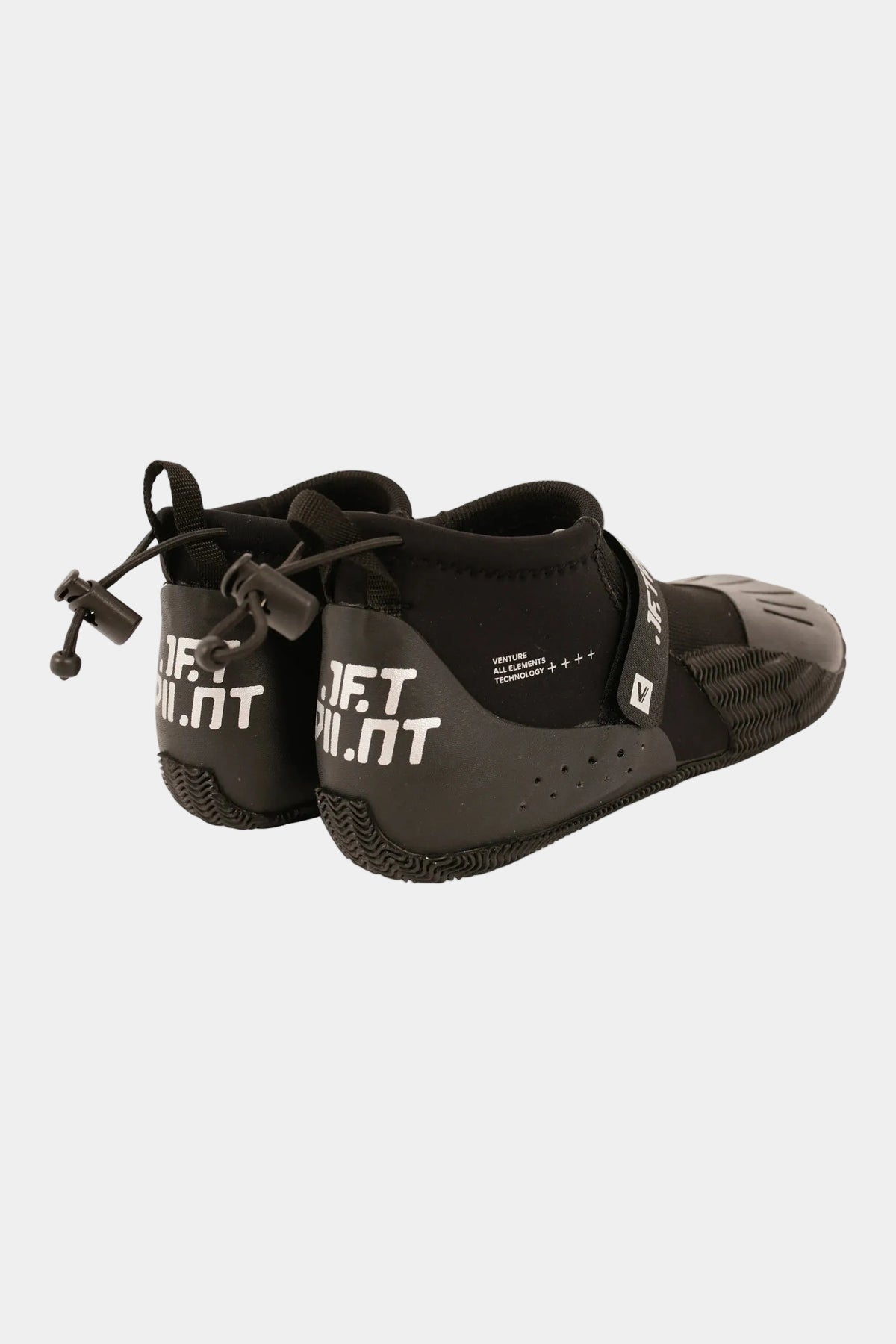 Heels of the Black Technical Hi-Cut shoes from the other side, with Jetpilot prints and drawstrings
