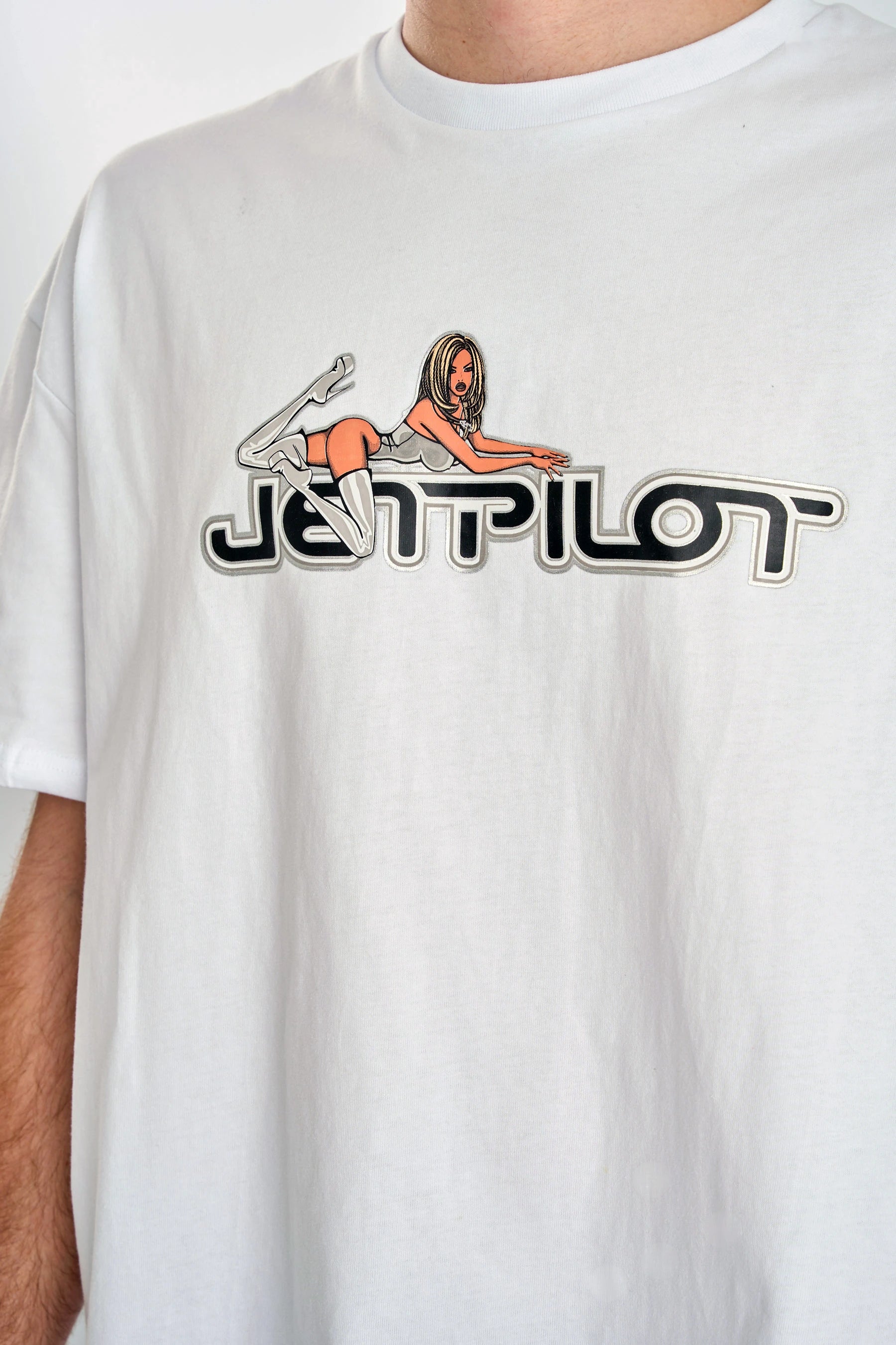 Jetpilot Moto Heavy Tee - White with a graphic design and text on a plain background