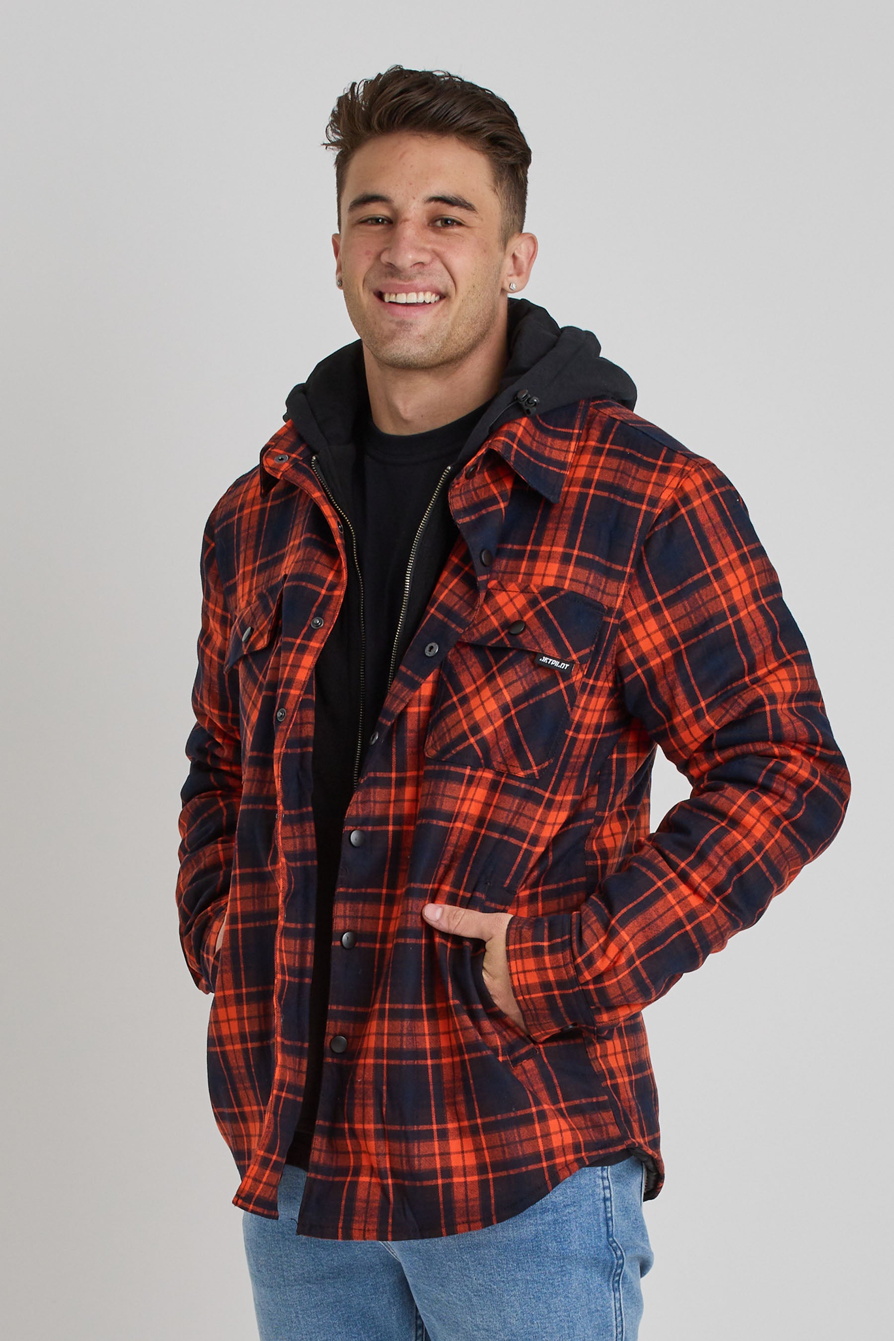 Jetpilot Quilted Mens Flannel Jacket - Orange 4