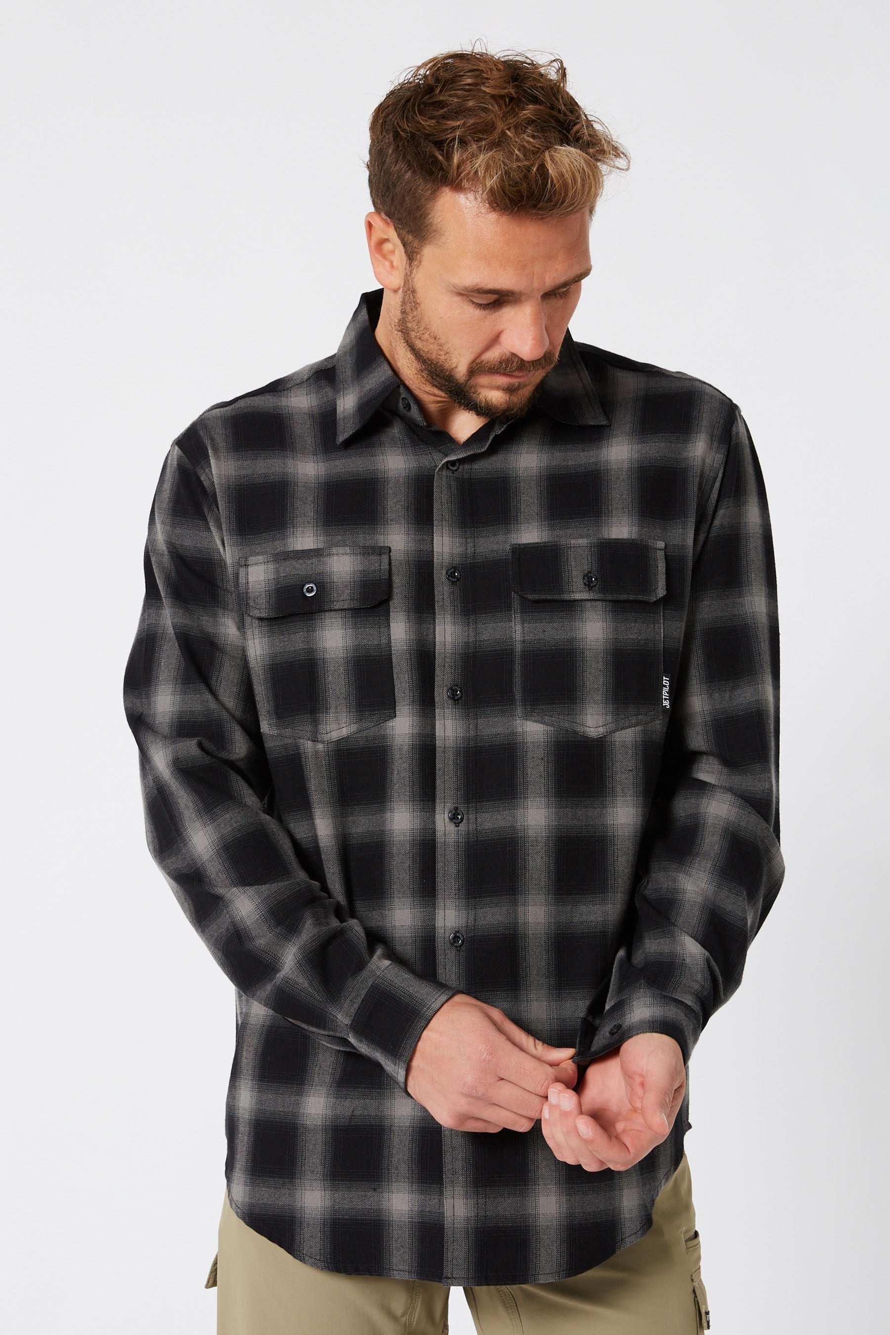 Jetpilot Mens Flannel Shirt - Black