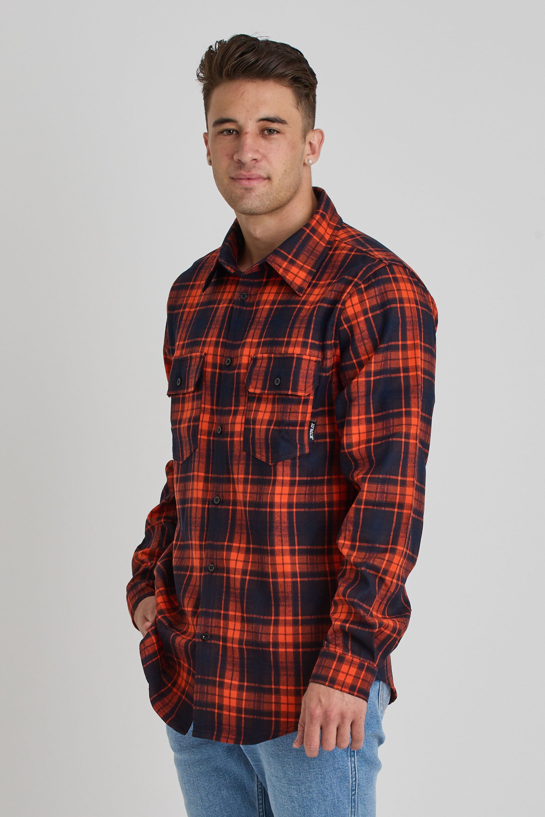 Jetpilot Mens Flannel Shirt - Orange 2