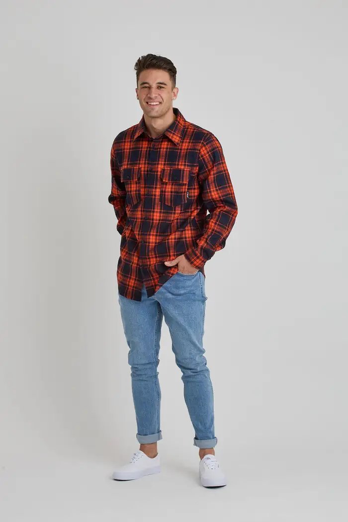 Jetpilot Mens Flannel Shirt - Orange 5 — view 05 (5)