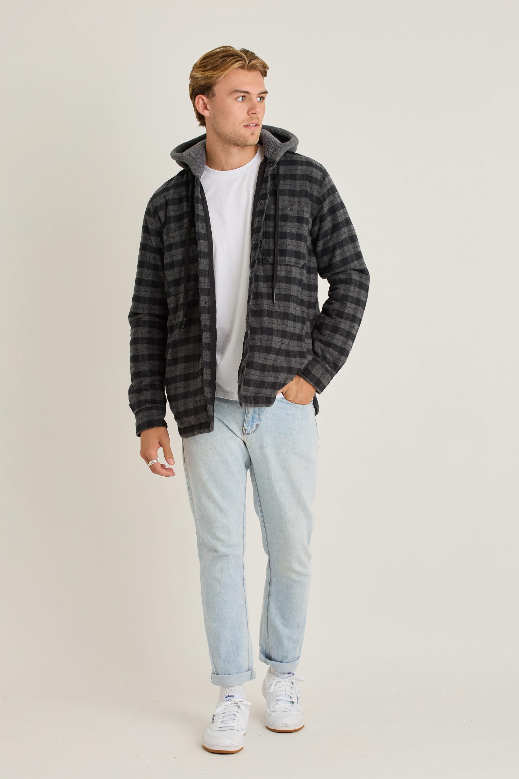 Jetpilot Quilted Sherpa Mens Jacket - Black — view 01 (3)