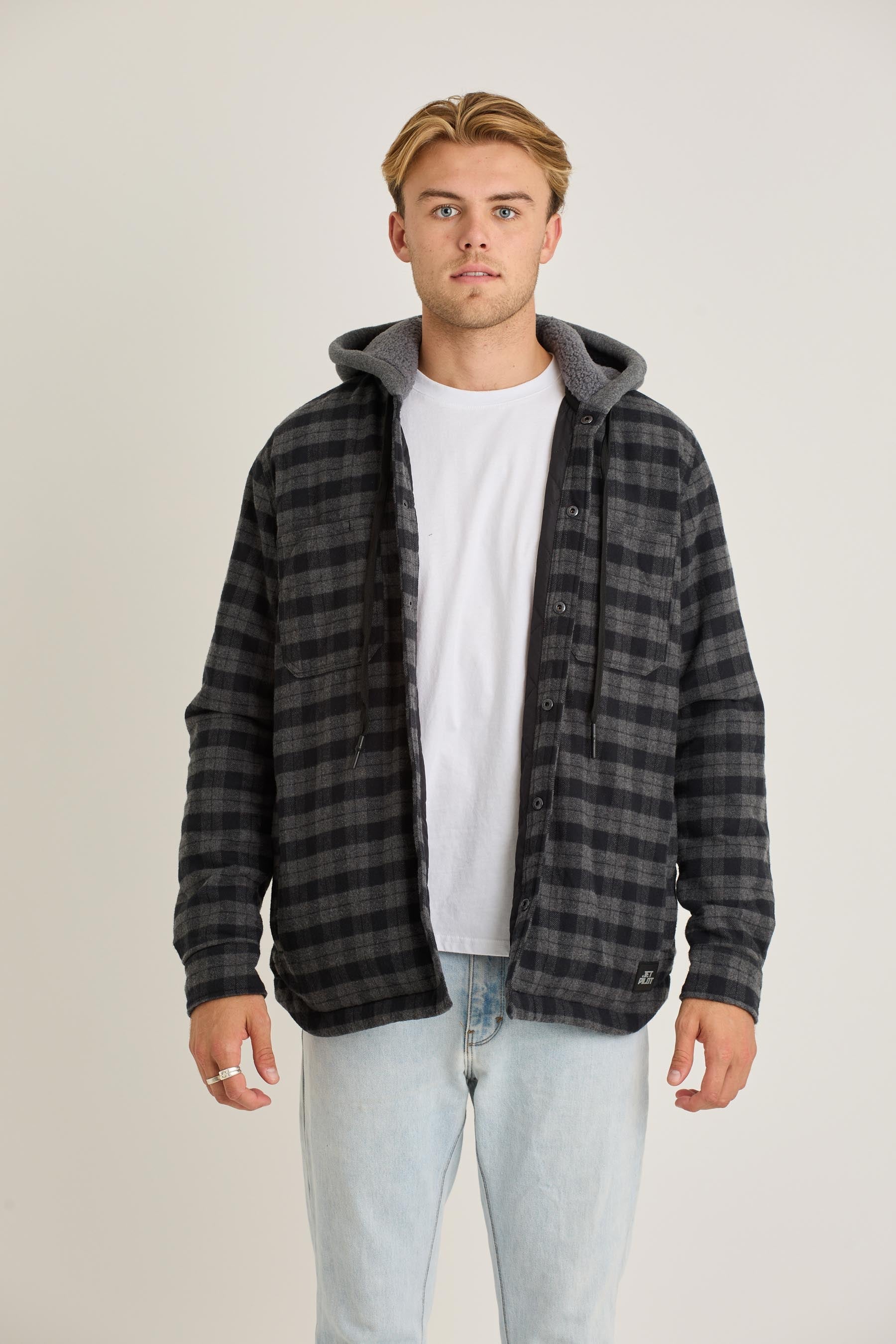 Jetpilot Quilted Sherpa Mens Jacket - Black 3 — view 03 (5)