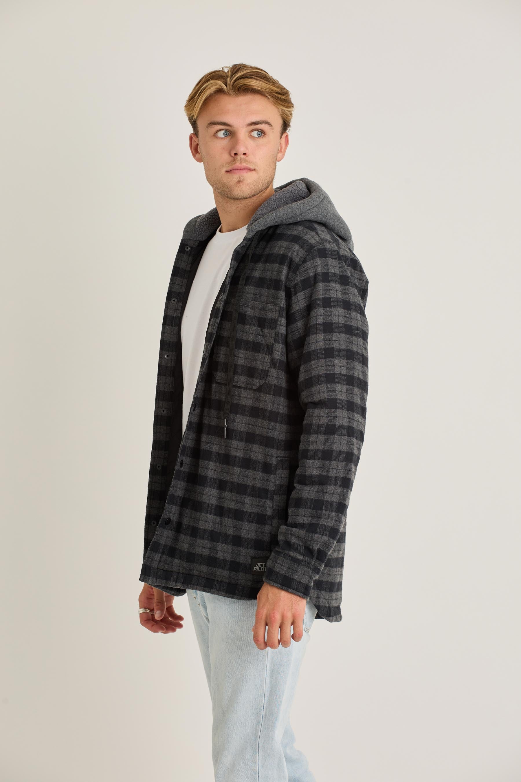 Jetpilot Quilted Sherpa Mens Jacket - Black 4 — view 04 (5)