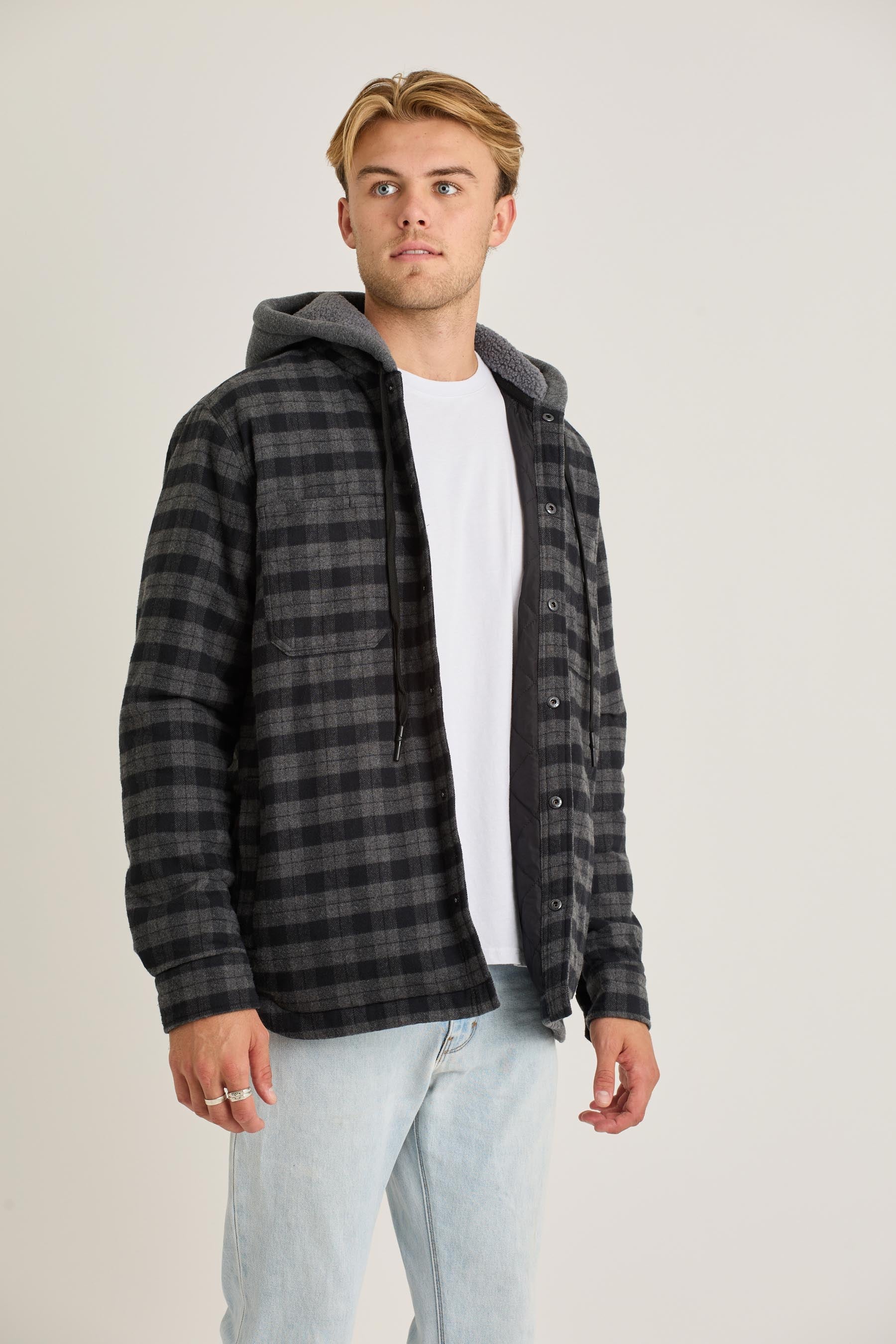 Jetpilot Quilted Sherpa Mens Jacket - Black 8 — view 08 (5)
