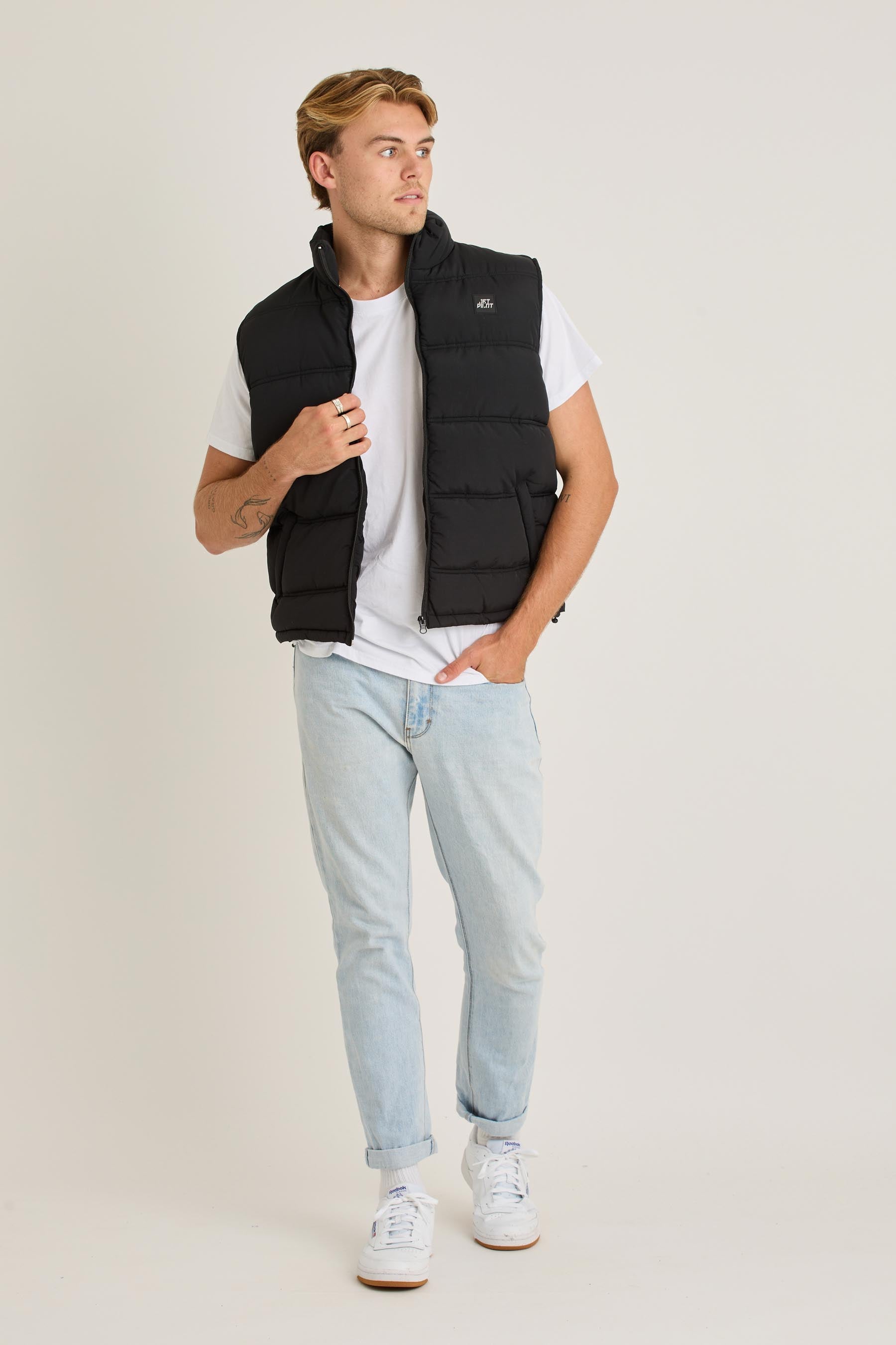 Jetpilot Black Zip Up Vest: Polar Fleece Lined Workwear