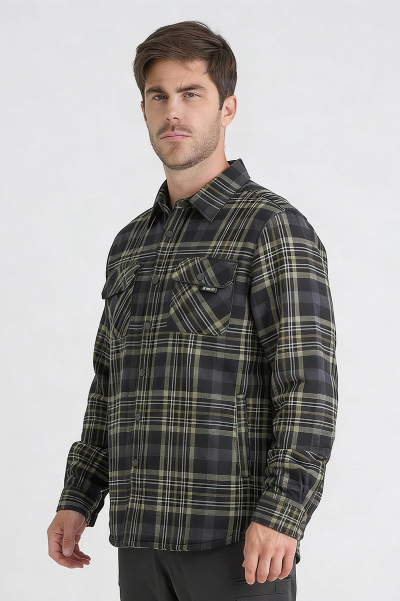 Layered Quilted Flannel Jacket - Grey — view 1 (3)