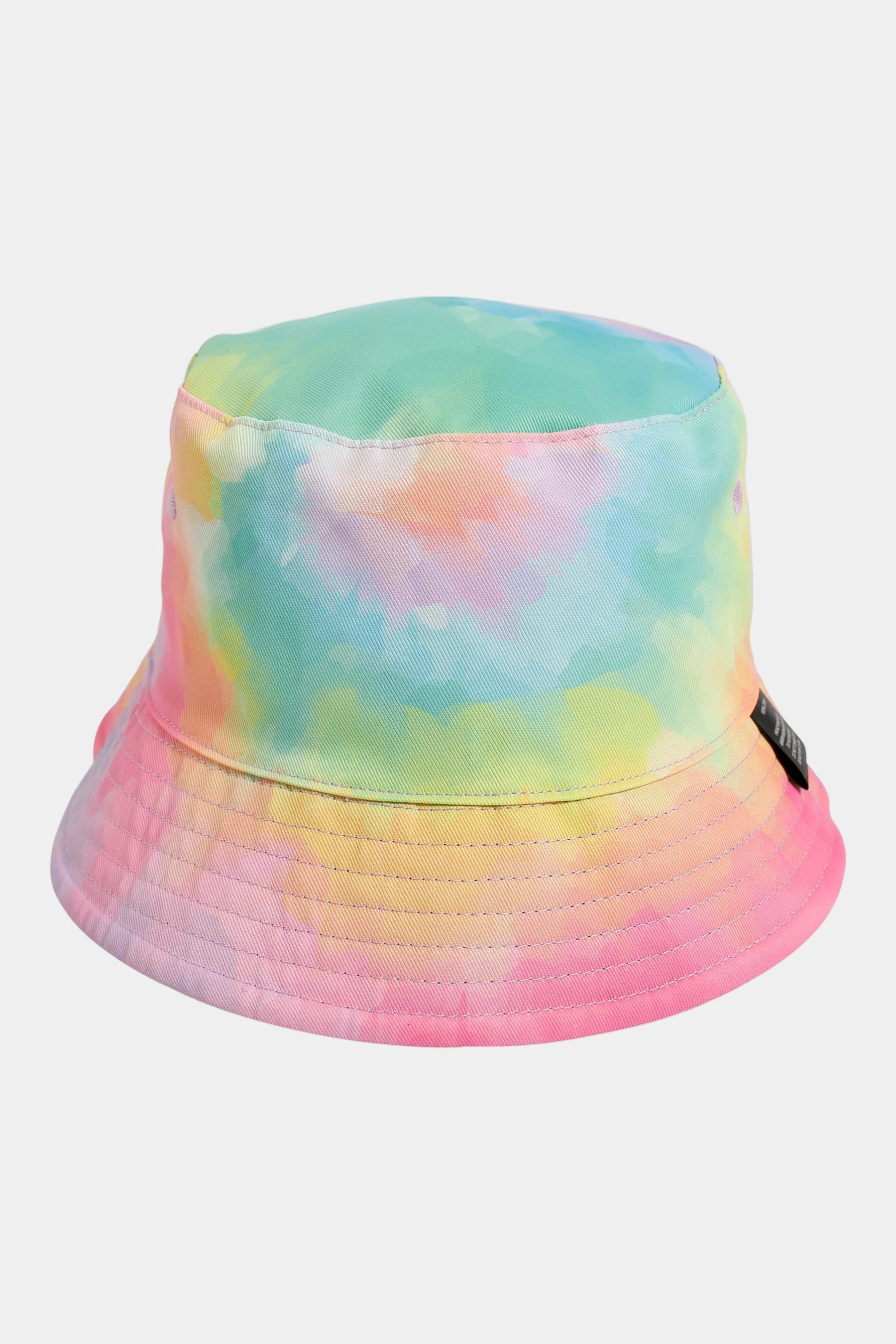 Multicolored tie-dye bucket hat on a white background