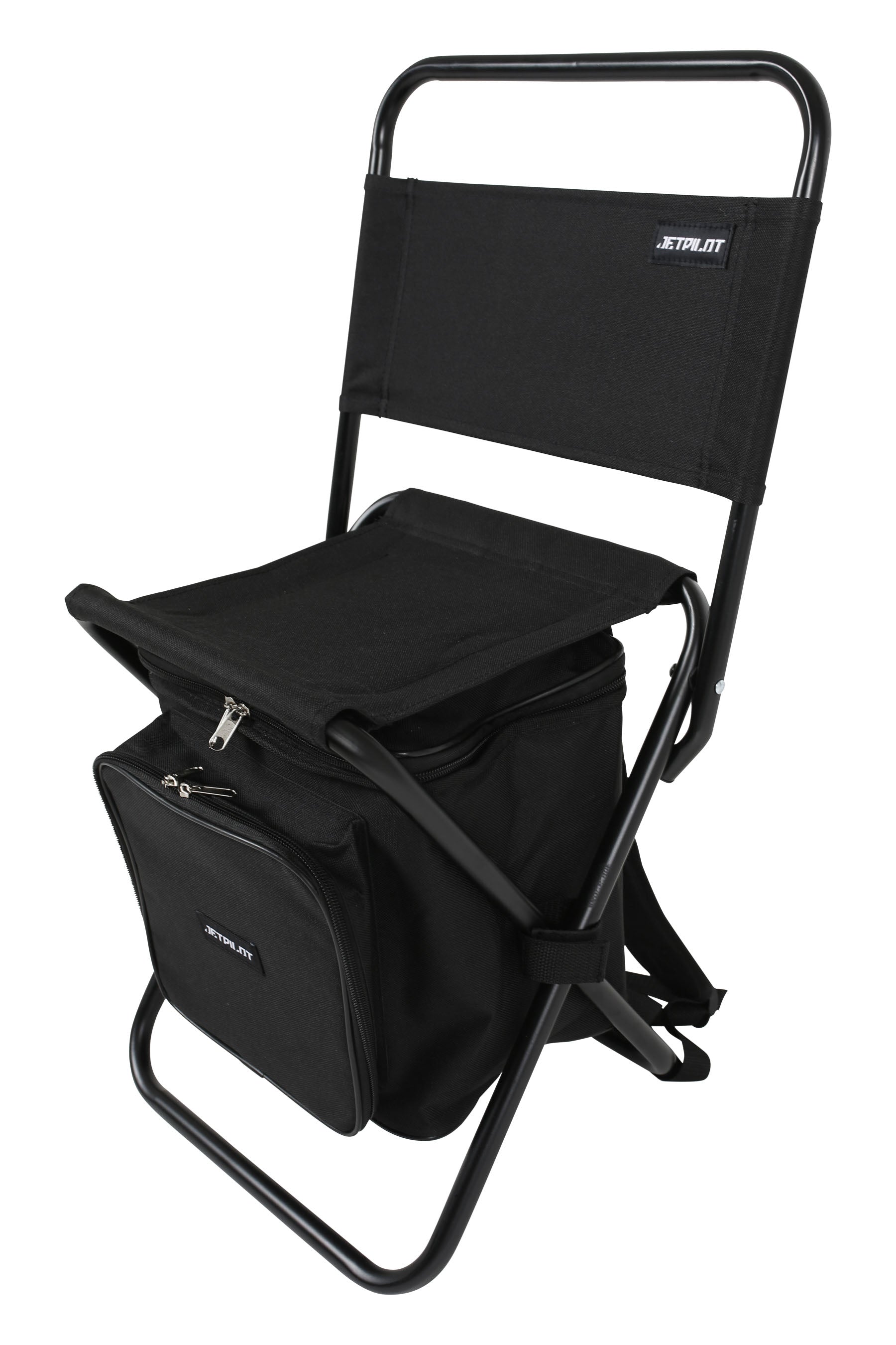 Black folding chair - Jetpilot Back Rest Chilled Seat Bag - Black with attached cooler bag on a white background — view 2 (3)
