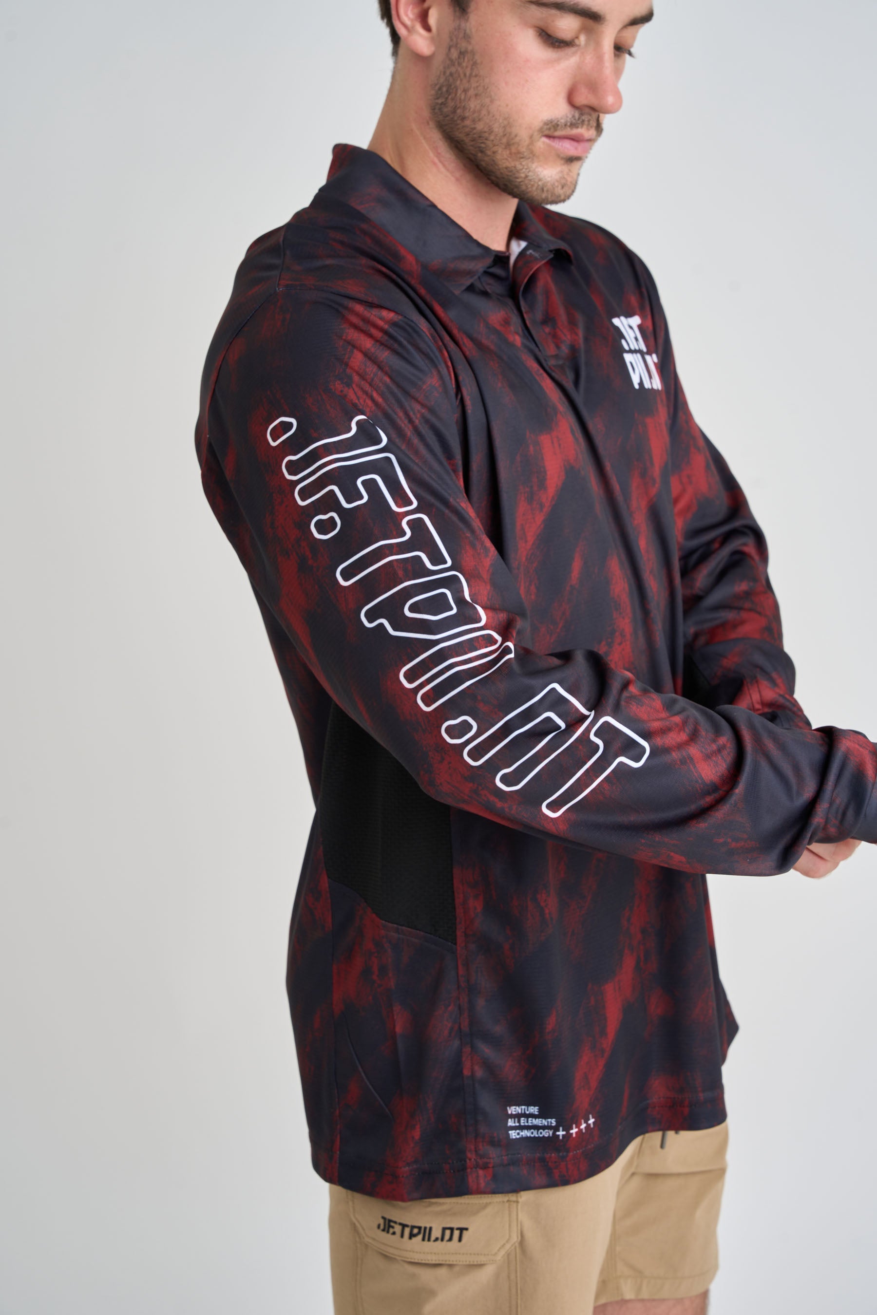 Jetpilot Venture Long Sleeve Fishing Polo - Red 4