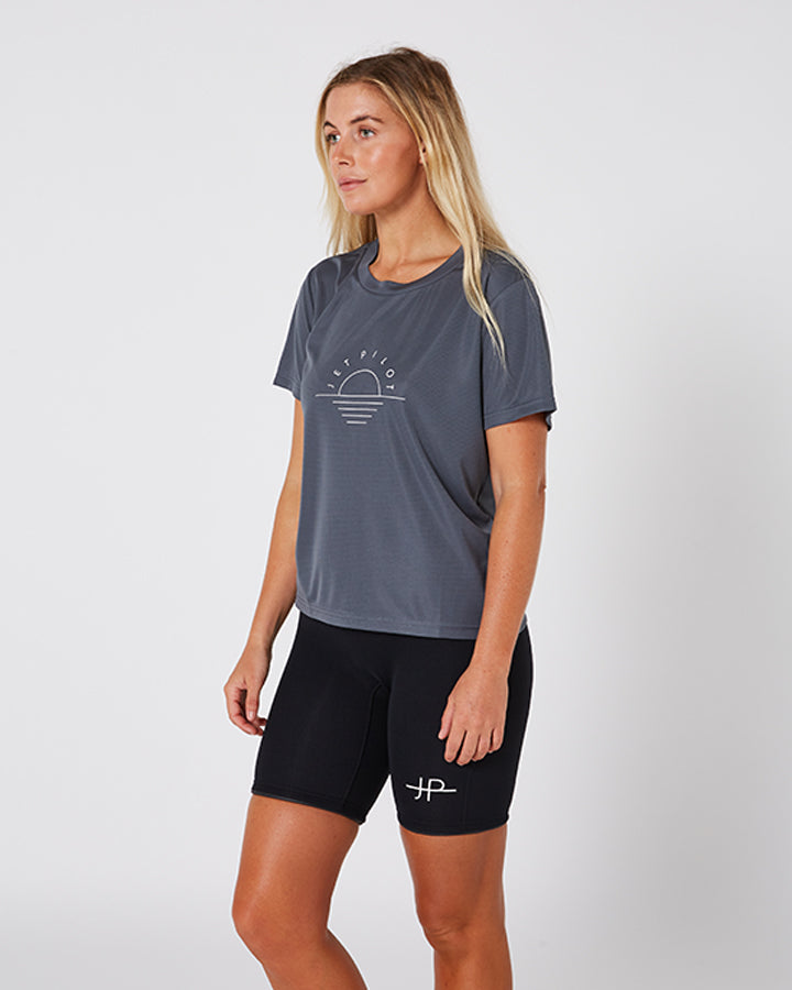 Jetpilot Pacer Drifit Ladies Tee - Charcoal Lifestyle 5 — view 03 (3)