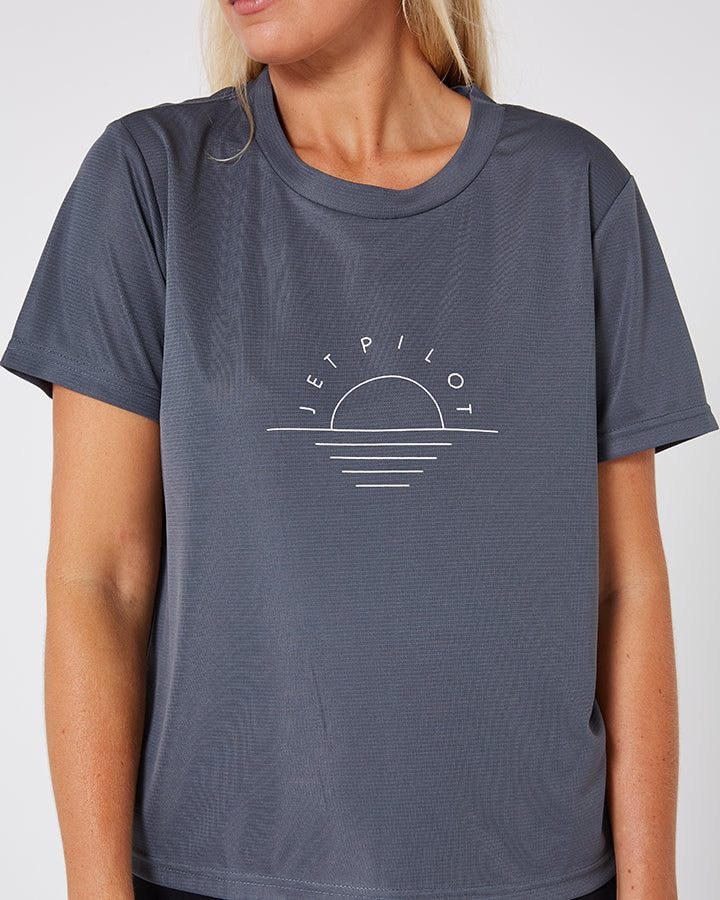 Jetpilot Pacer Drifit Ladies Tee - Charcoal Lifestyle 2 — view 05 (3)