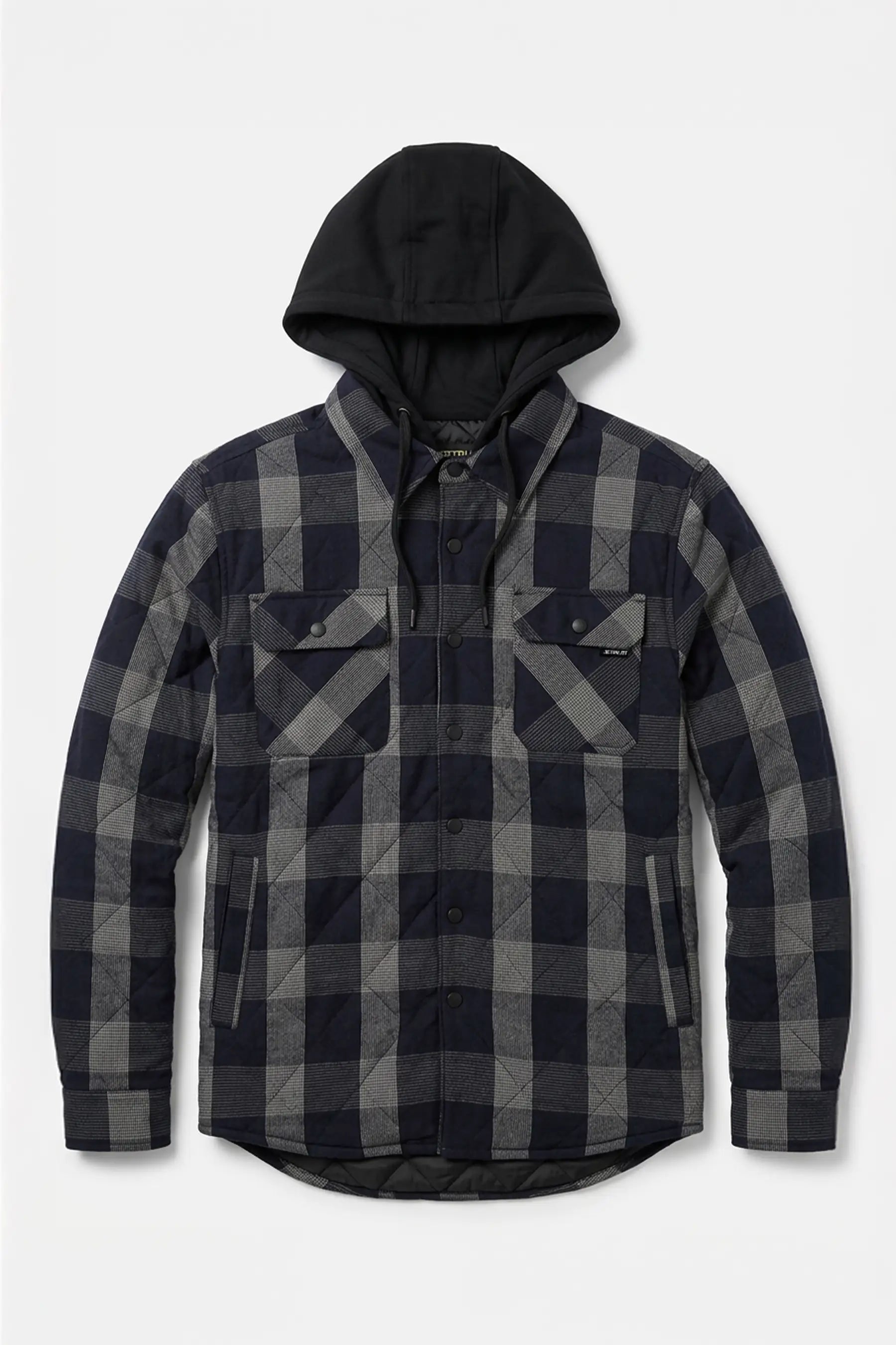 Jetpilot Black Quilted Flannel Jacket with a hood on a light gray background — image 2