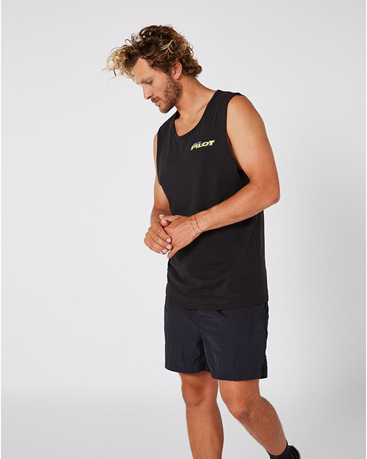 Jetpilot Raver Mens Muscle Tee - Black Lifestyle 4