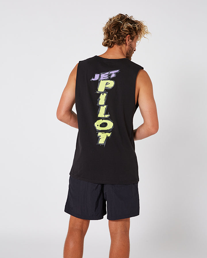 Jetpilot Raver Mens Muscle Tee - Black Lifestyle 3