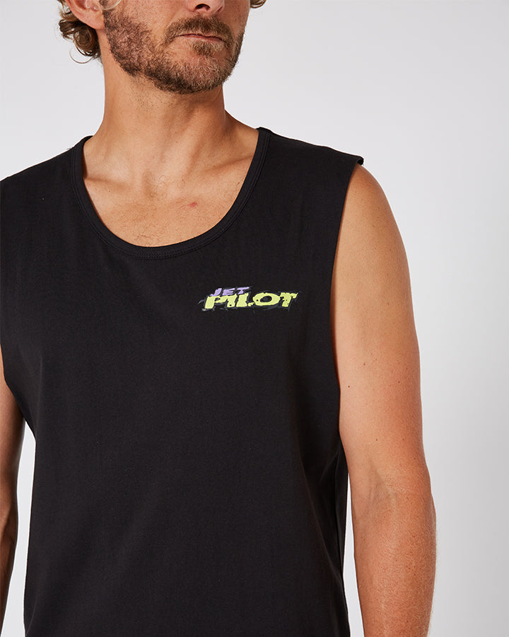 Jetpilot Raver Mens Muscle Tee - Black Lifestyle 2