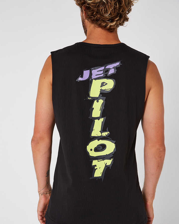 Jetpilot Raver Mens Muscle Tee - Black Lifestyle