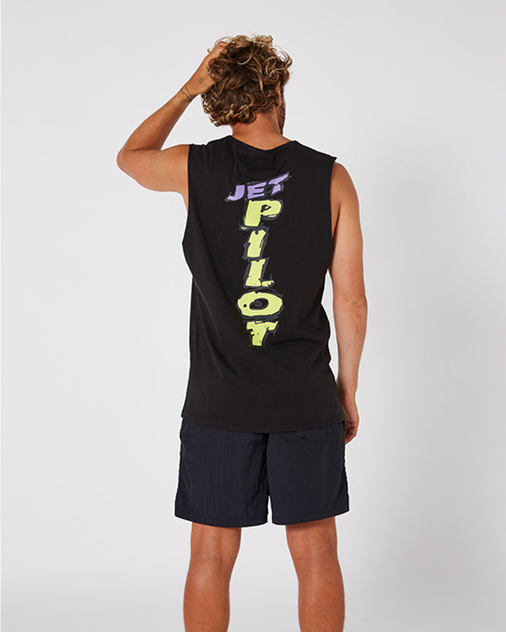Jetpilot Raver Mens Muscle Tee - Black Lifestyle 9