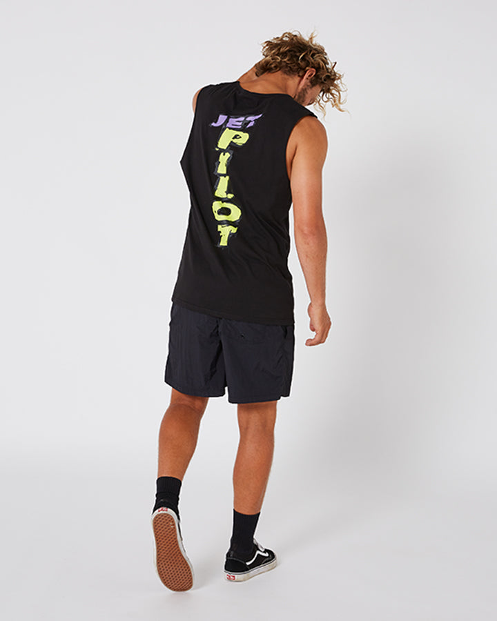 Jetpilot Raver Mens Muscle Tee - Black Lifestyle 8