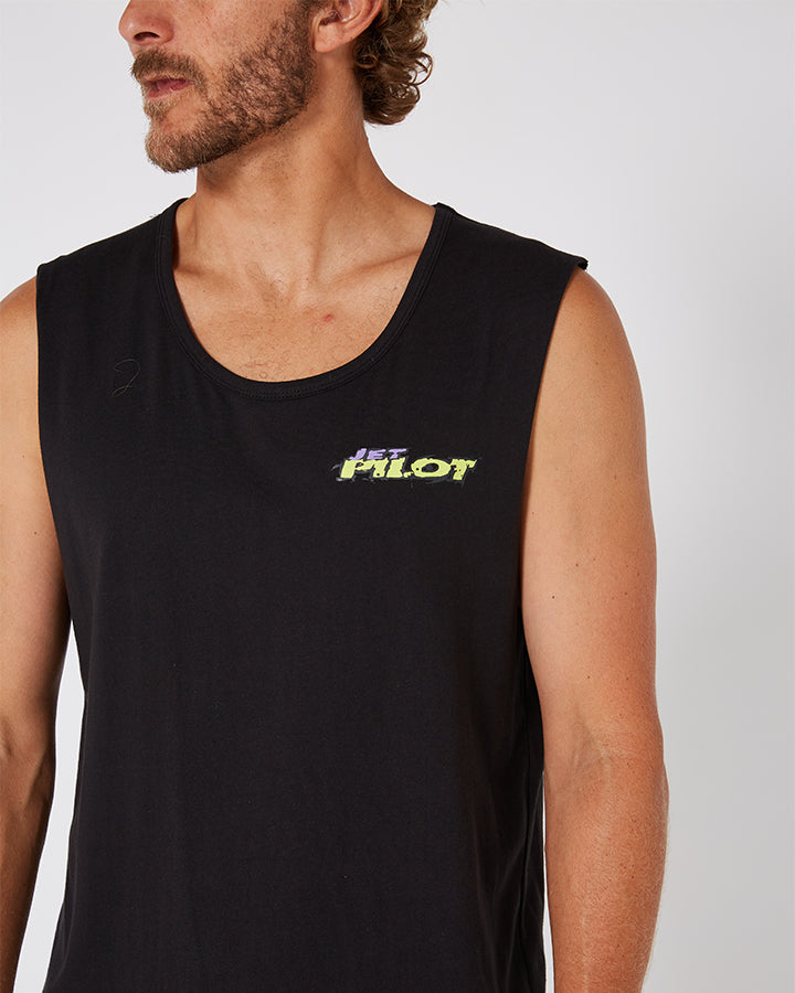 Jetpilot Raver Mens Muscle Tee - Black Lifestyle 7