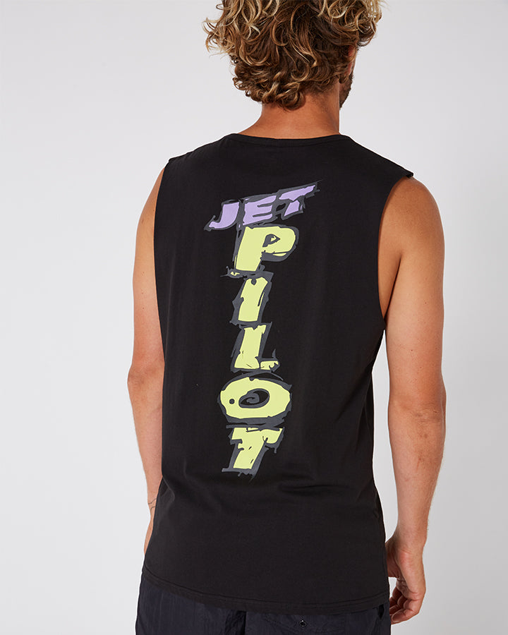 Jetpilot Raver Mens Muscle Tee - Black Lifestyle 6