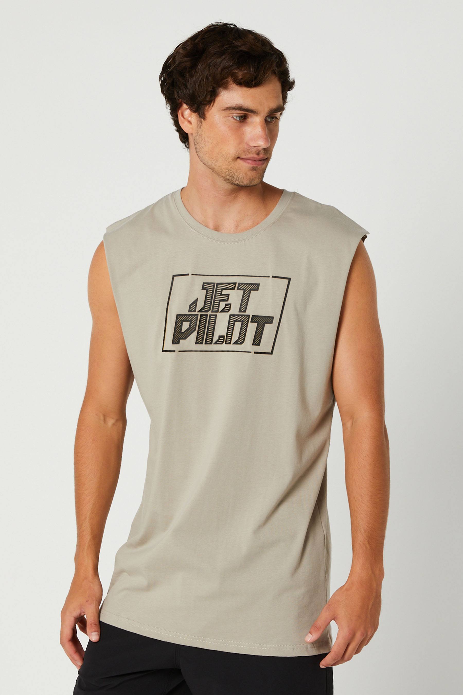 Jetpilot Corp Mens Muscle T-Shirt Warm Grey 5