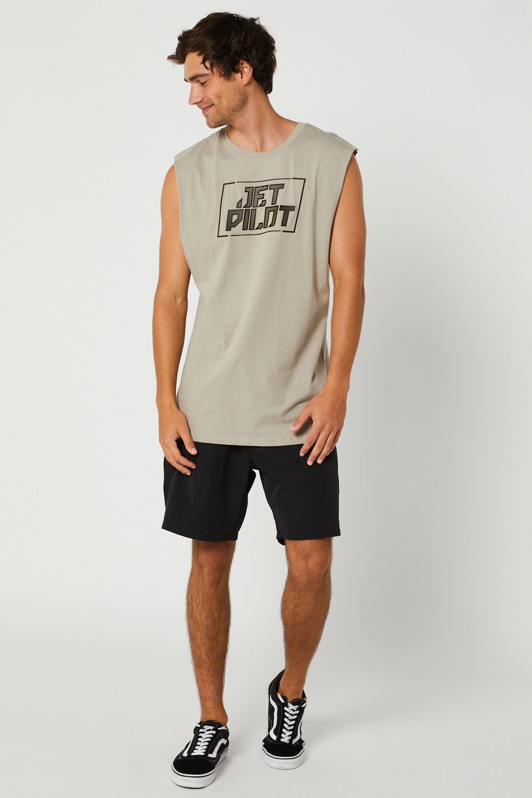 Jetpilot Corp Mens Muscle T-Shirt Warm Grey 6