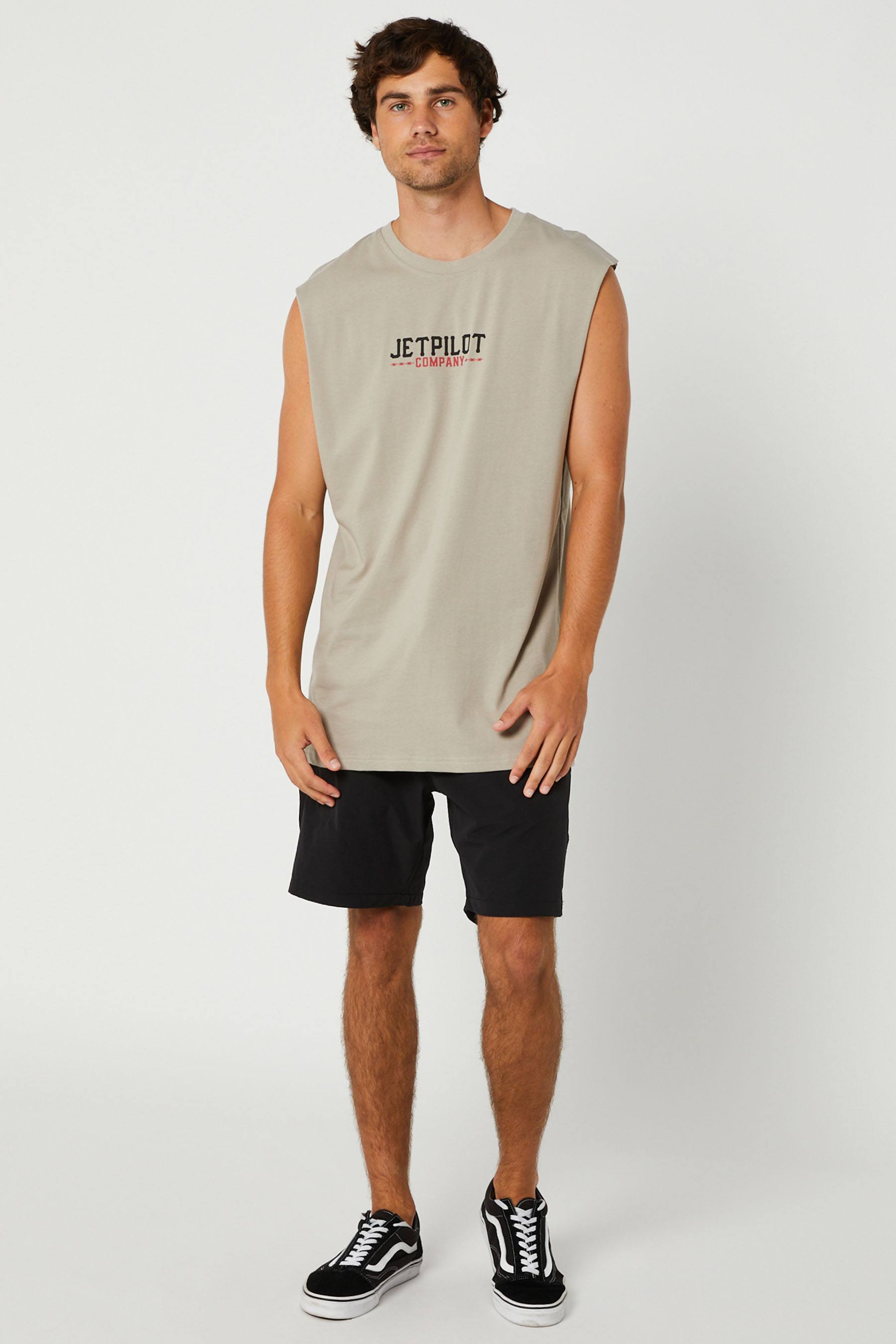 Jetpilot Hardcore Mens Muscle T-Shirt Warm Grey