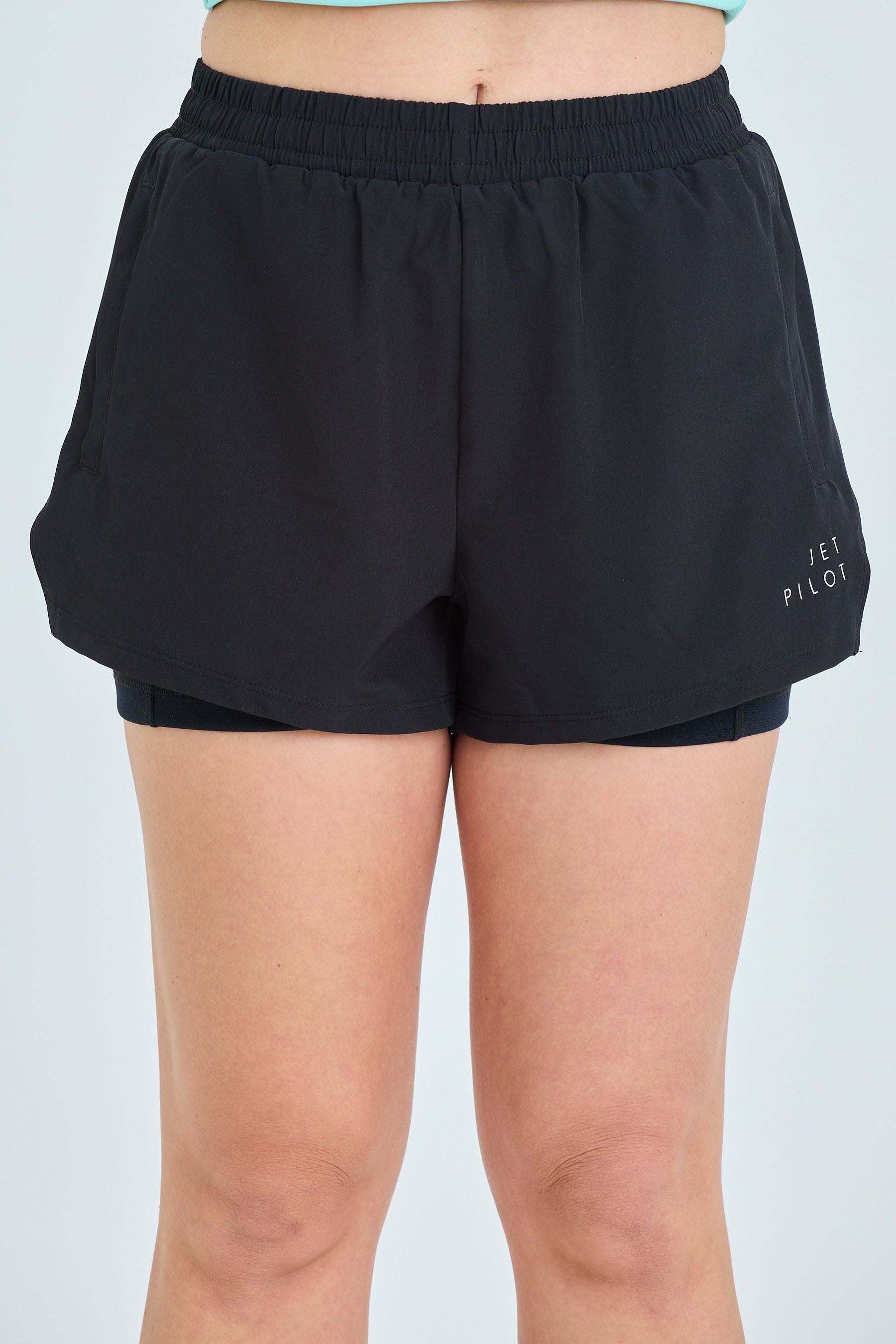 S24006 Jetpilot Corp Ladies Elastic Waist Rideshort - Black - 2 — view 02 (3)