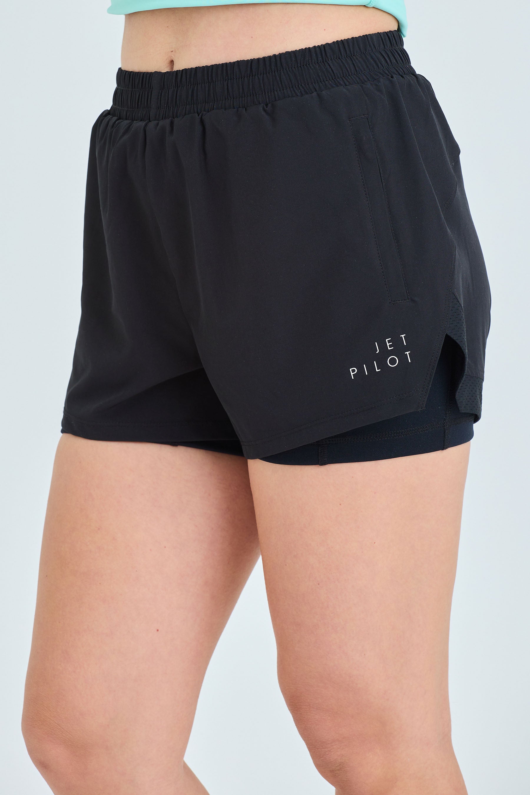 S24006 Jetpilot Corp Ladies Elastic Waist Rideshort - Black - 3 — view 03 (3)