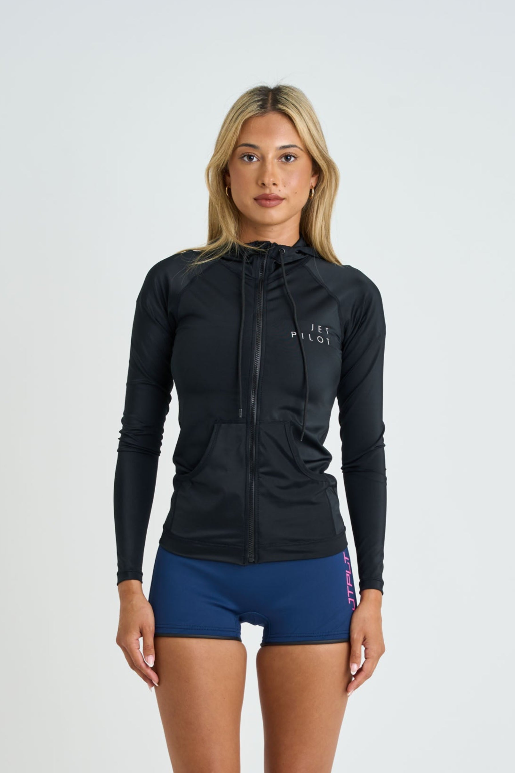 Jetpilot Corp Ladies Long Sleve Hooded Rashie - Black — image 2