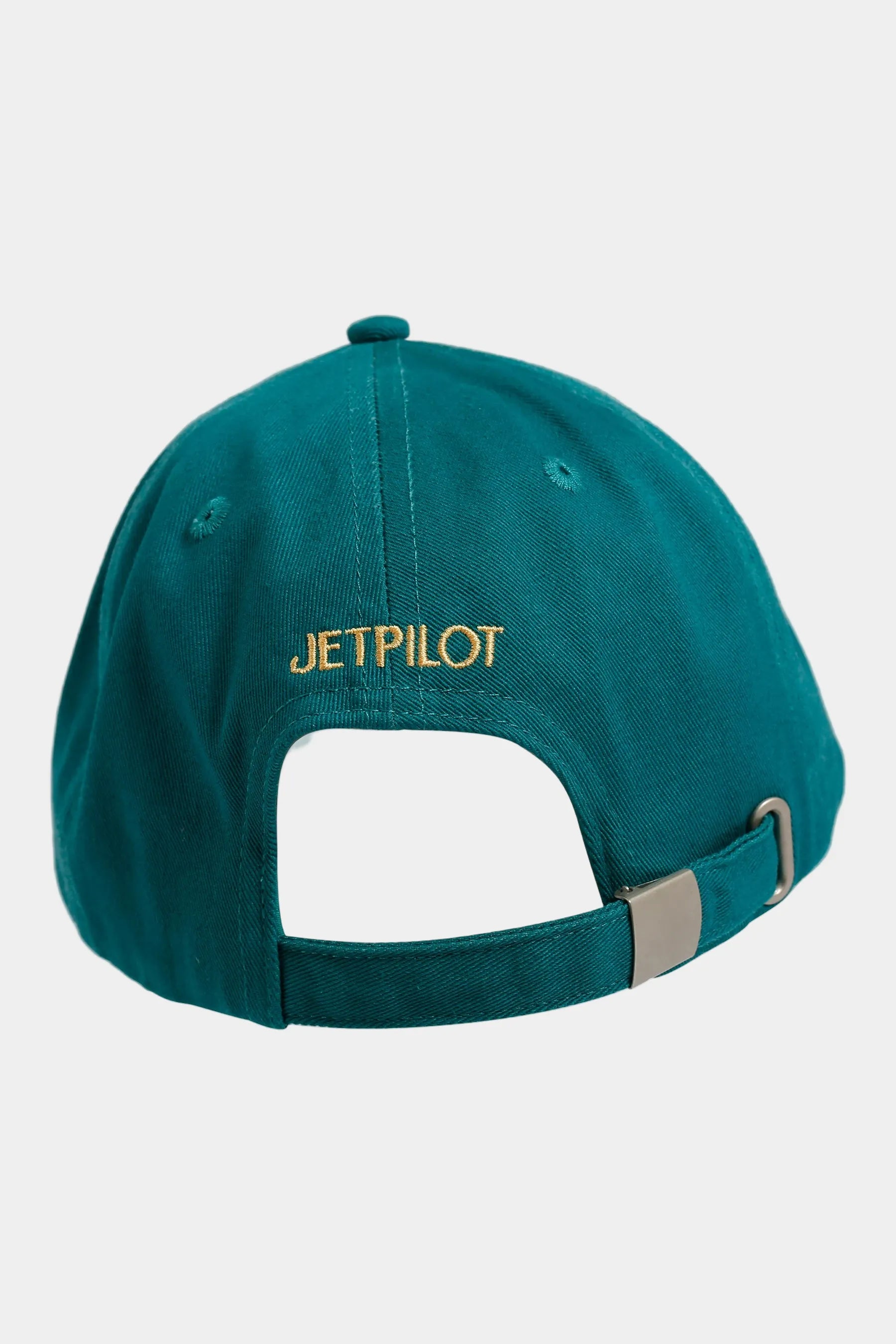 Teal cap with 'JETPILOT' logo on a light grey background