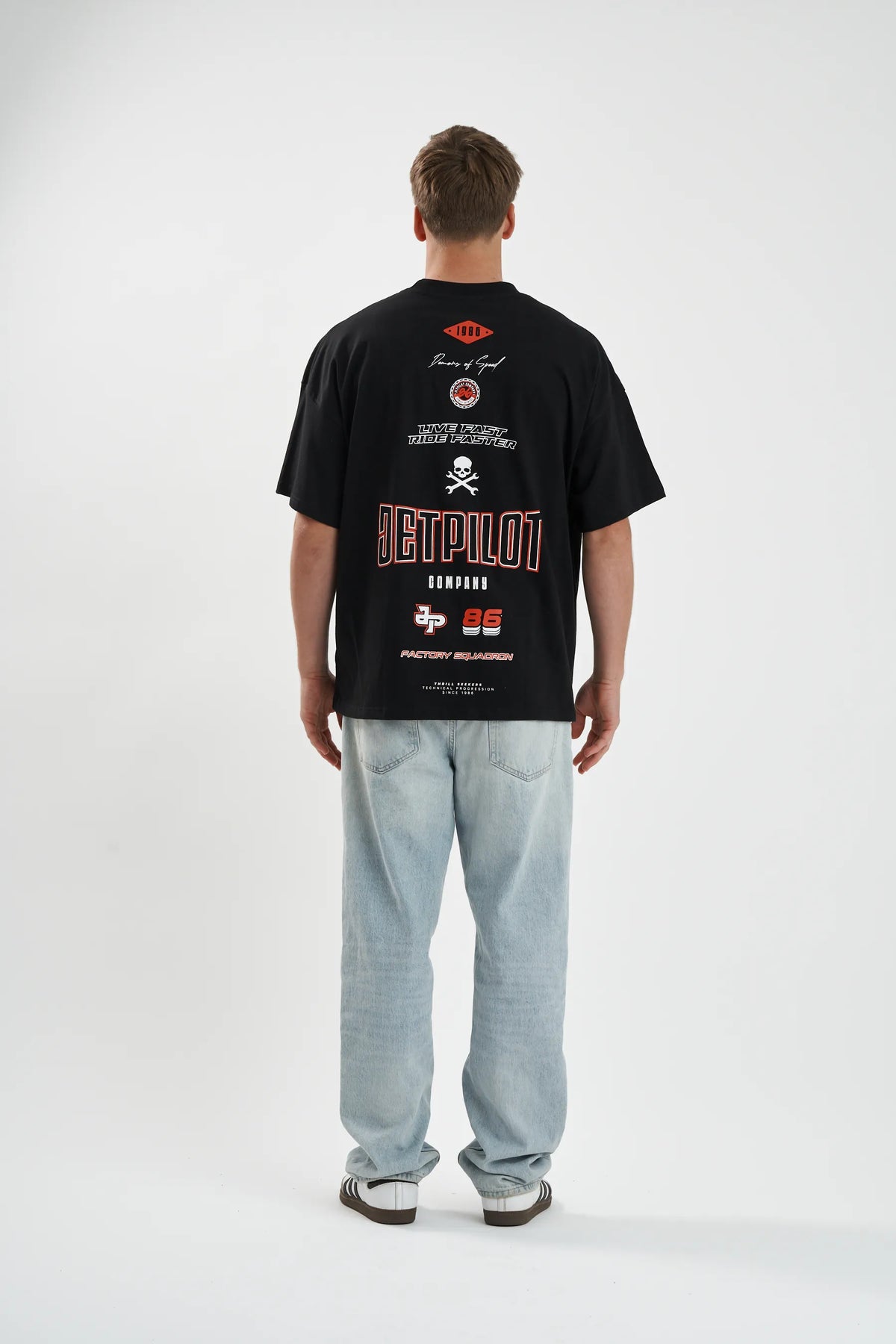 Jetpilot Demons Of Speed mens oversized graphic tee in Black/Red — view 6 of 12