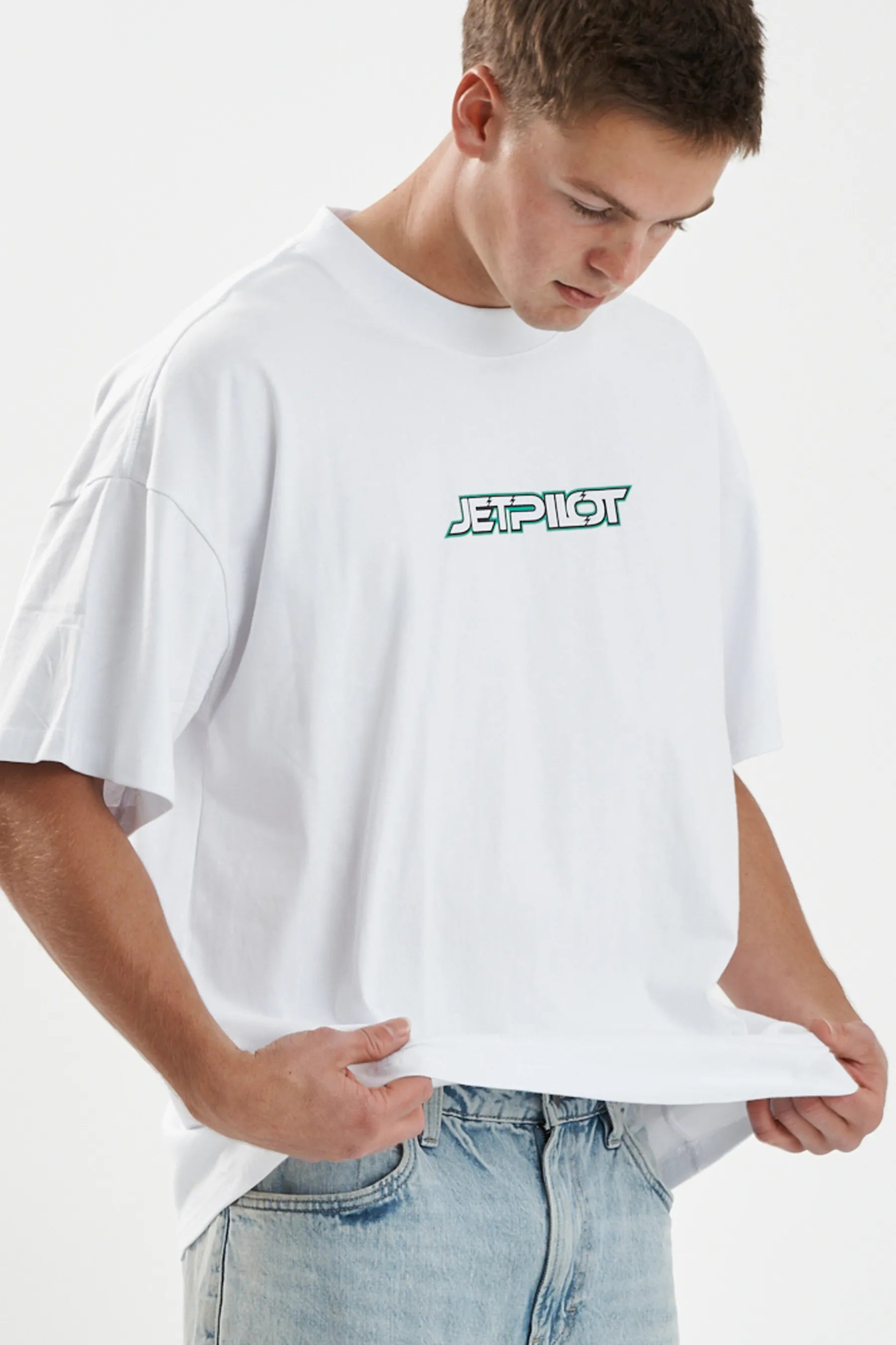 Jetpilot Stocked Up Spinal mens oversized graphic tee in White — view 8 of 13