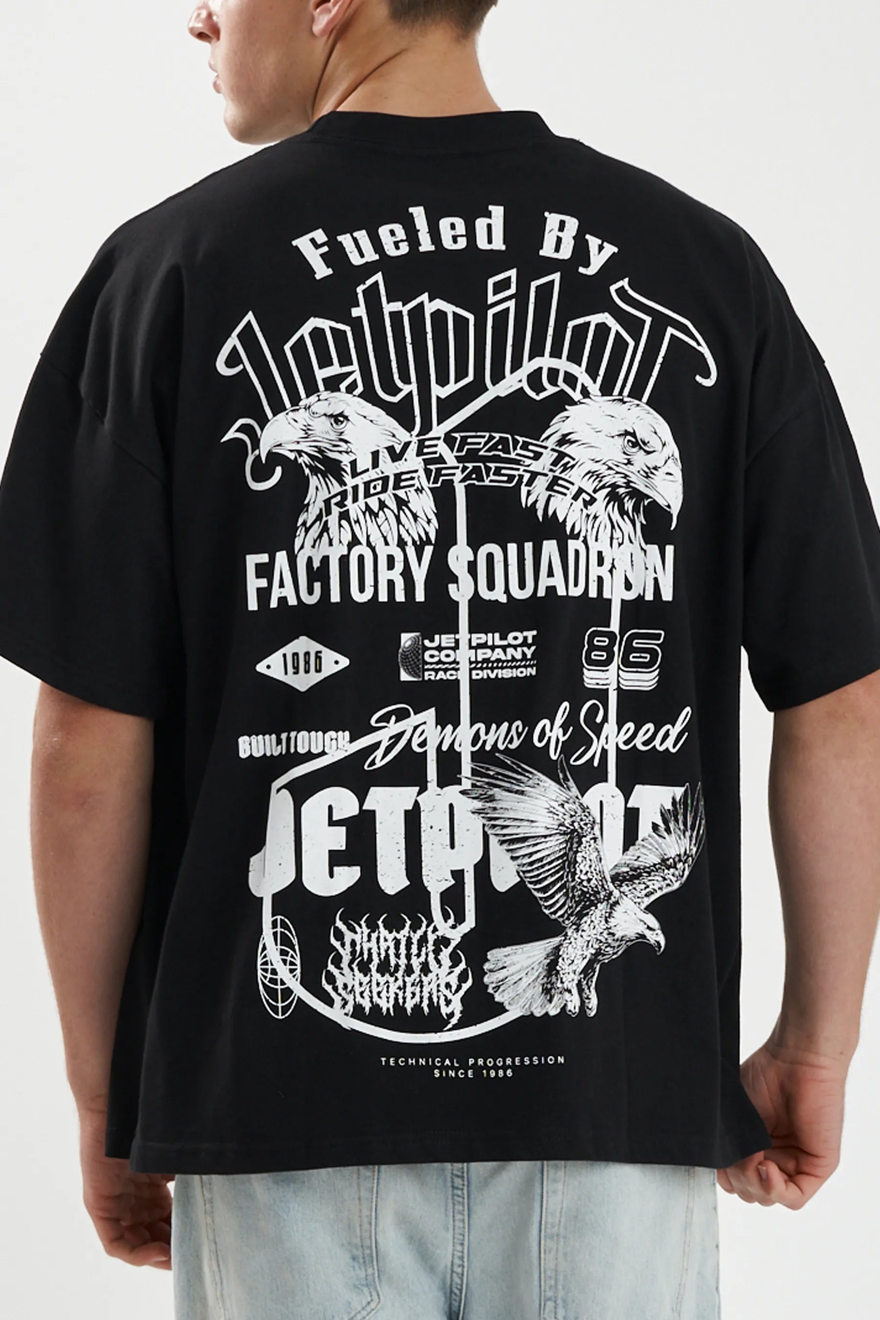 Jetpilot Plastered mens oversized graphic tee in Black — view 2 of 7